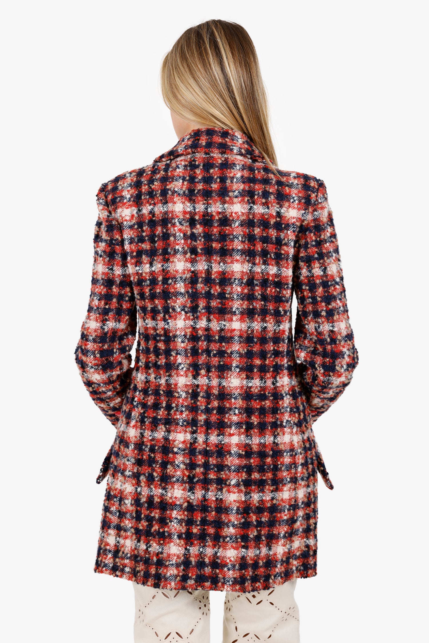 Pre-Loved Chanel™ Red Plaid Tweed CC Coat Size 36