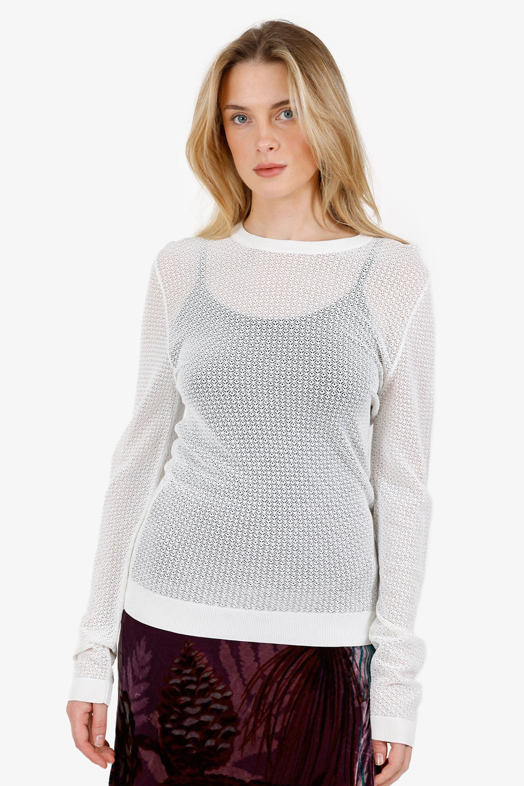 Dolce & Gabbana White Mesh Knit Long Sleeve Top Size 46