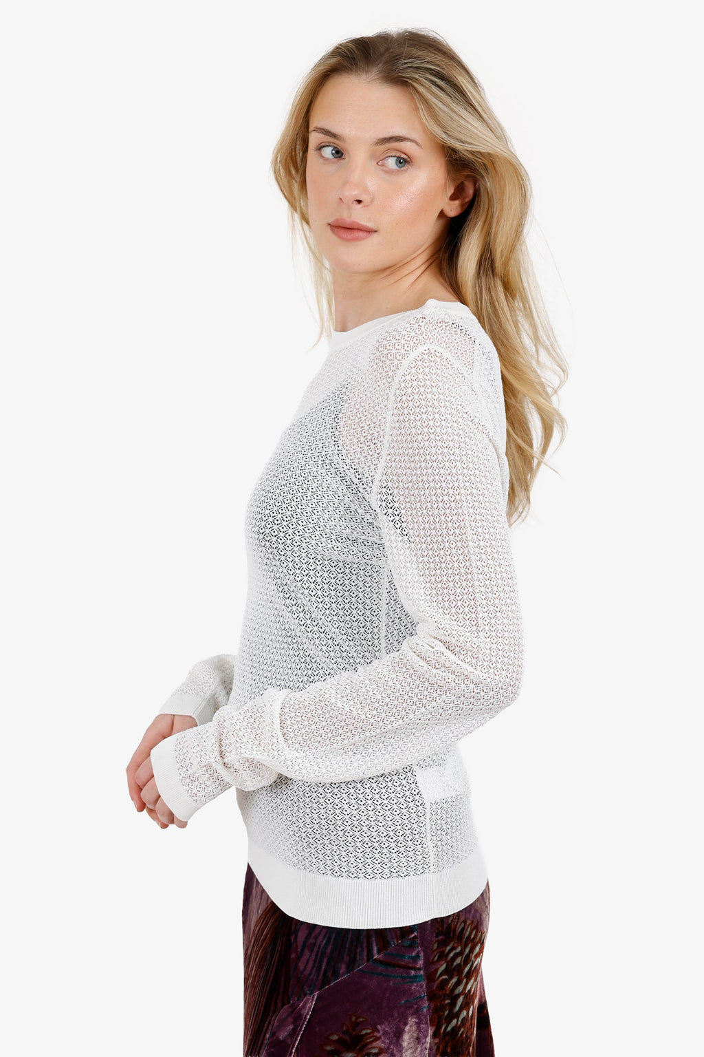 Dolce & Gabbana White Mesh Knit Long Sleeve Top Size 46