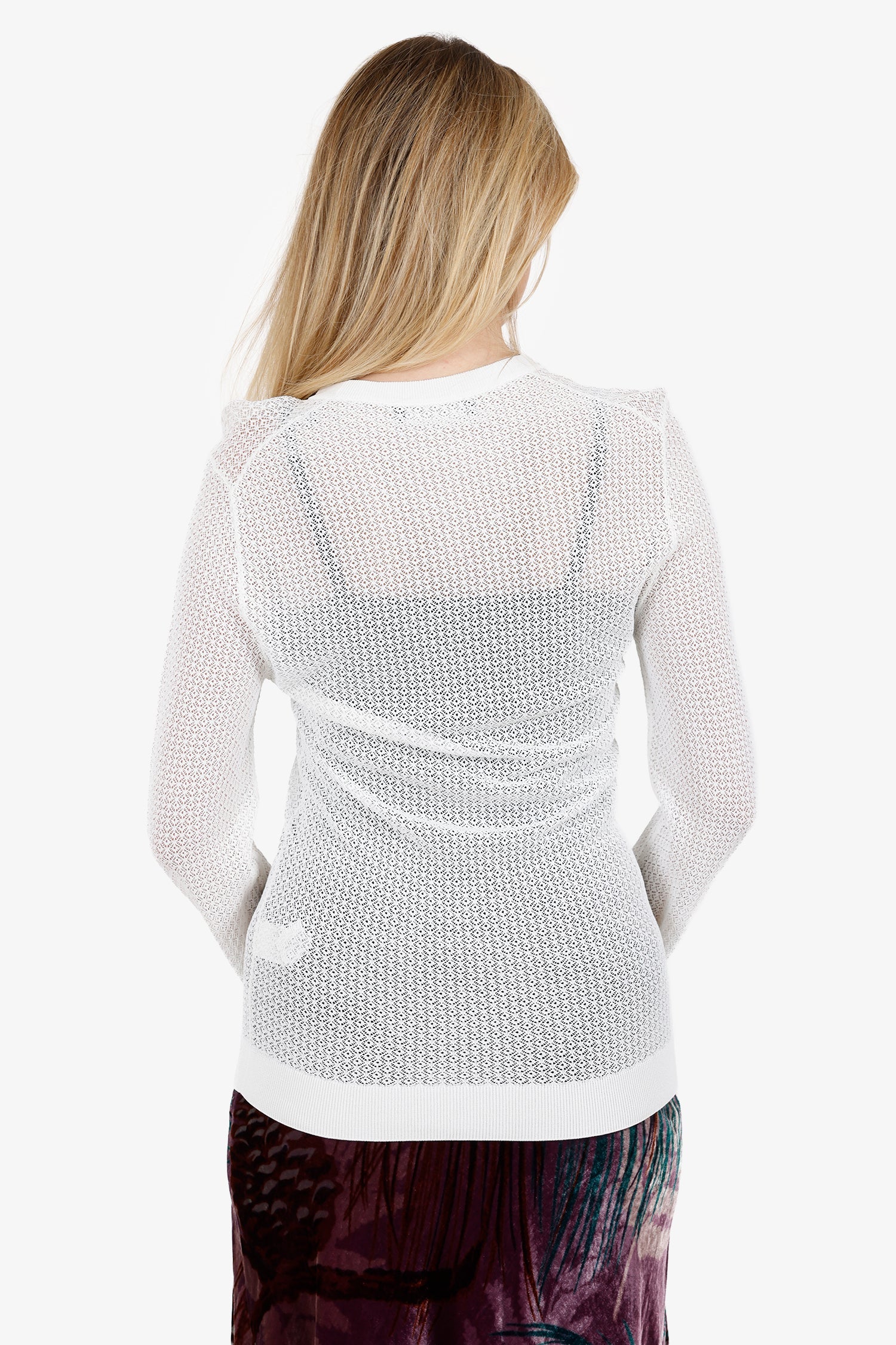 Dolce & Gabbana White Mesh Knit Long Sleeve Top Size 46