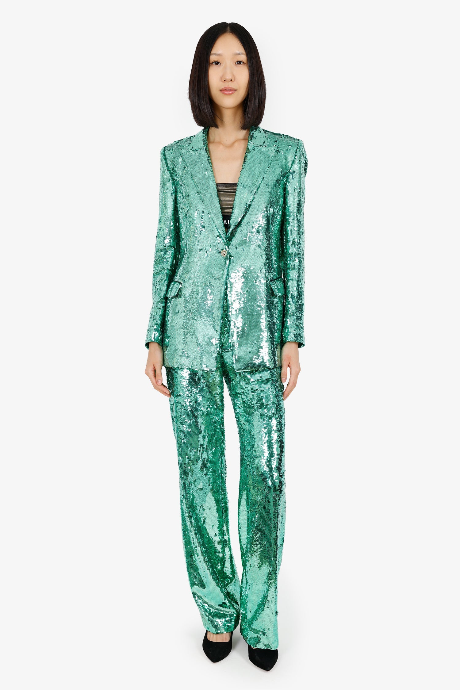 Philipp Plein Green Sequin Two-Piece Suit Size S