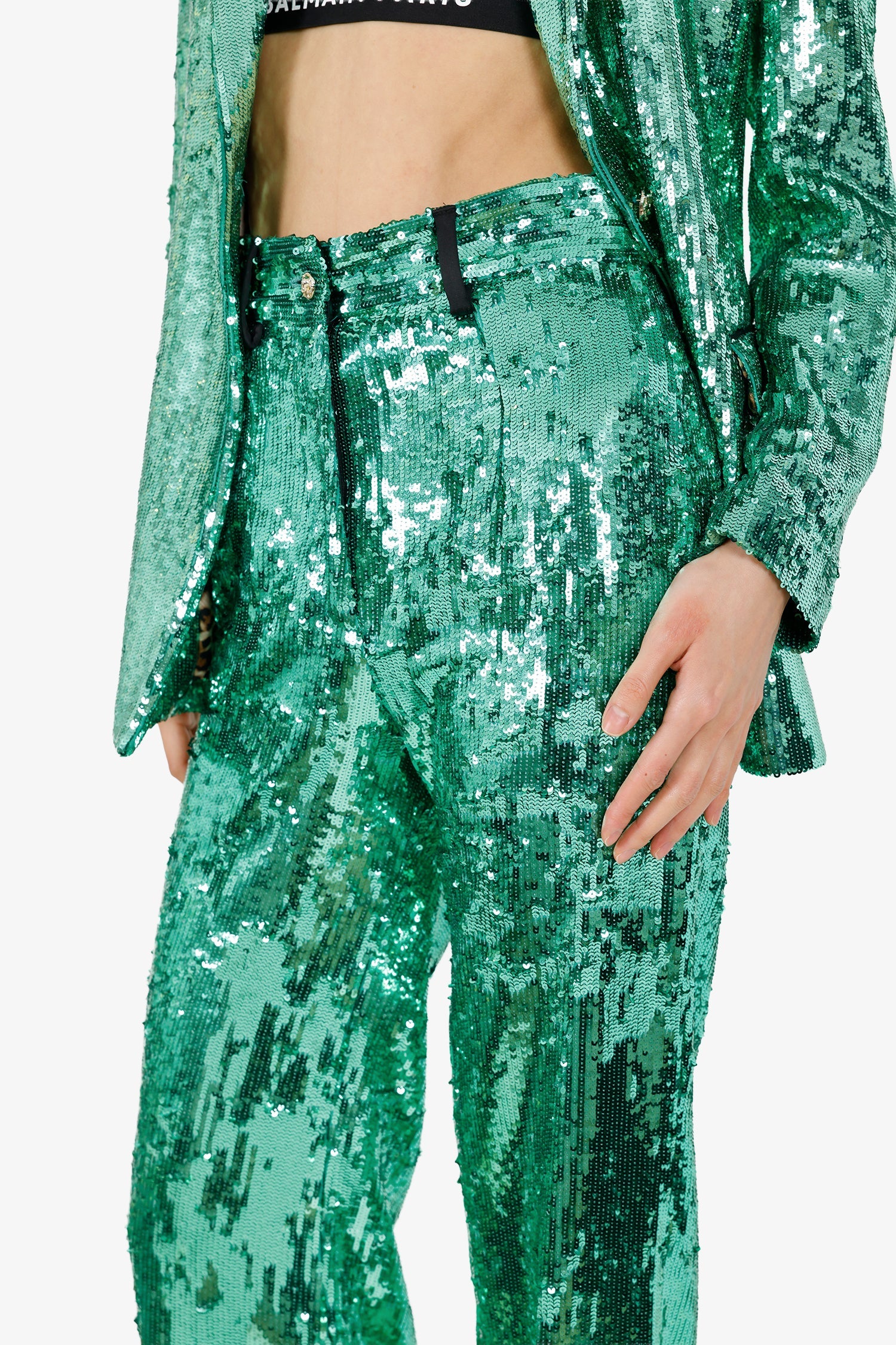 Philipp Plein Green Sequin Two-Piece Suit Size S