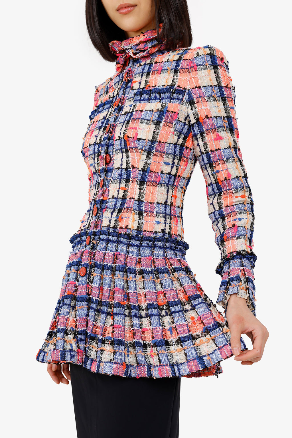 Pre-Loved Chanel™ 20S Blue/Pink Tweed Ruffled Jacket Size 38