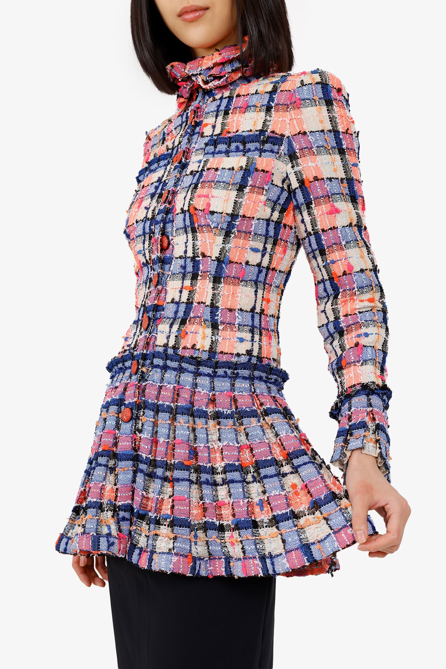 Pre-Loved Chanel™ 20S Blue/Pink Tweed Ruffled Jacket Size 38