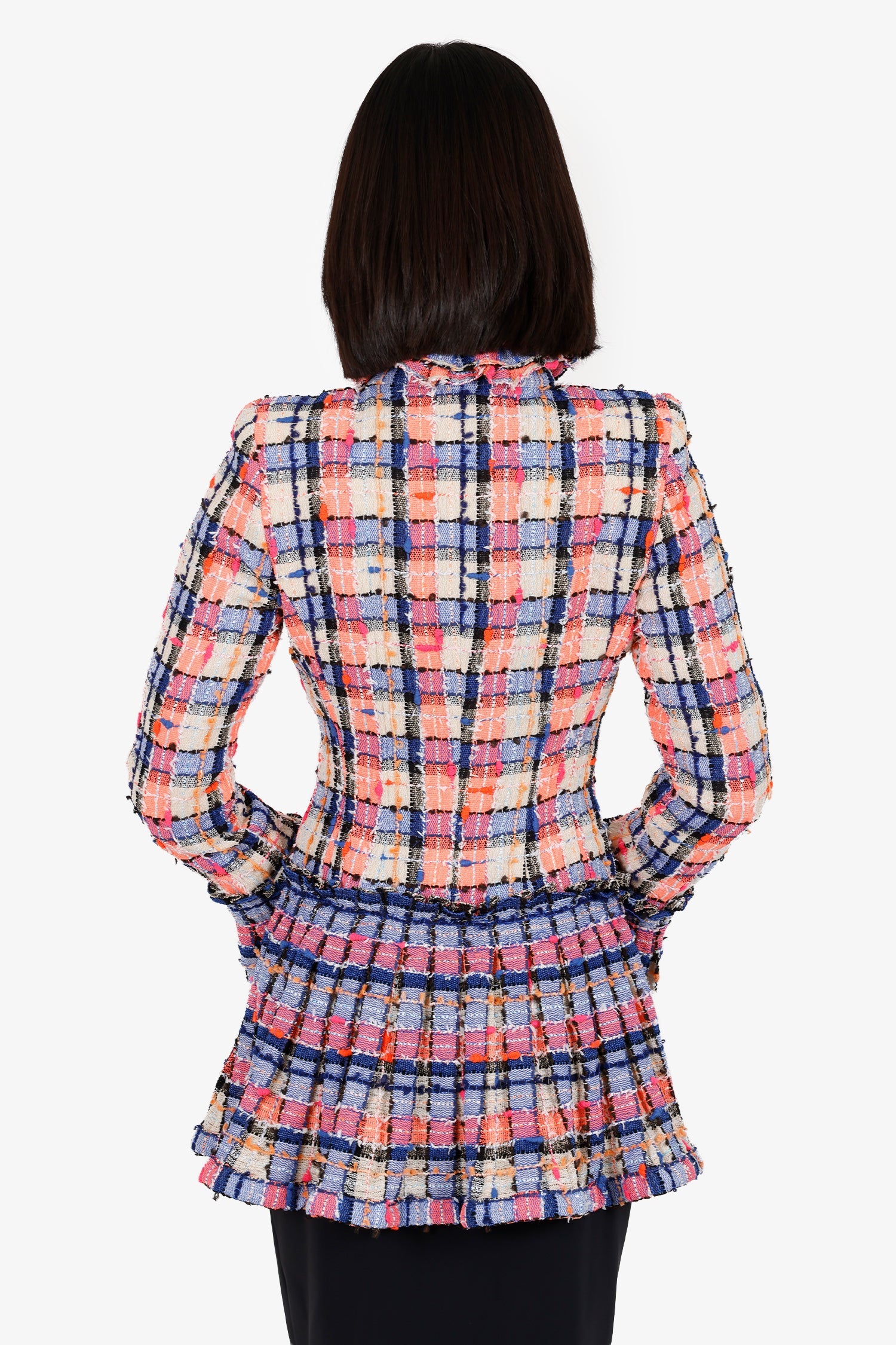 Pre-Loved Chanel™ 20S Blue/Pink Tweed Ruffled Jacket Size 38