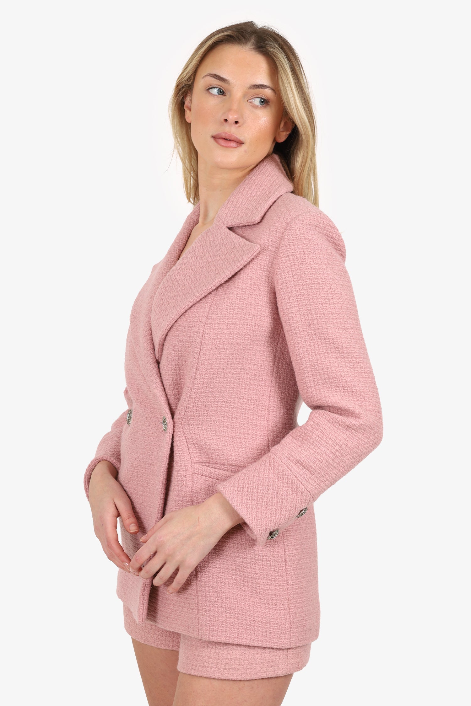 Pre-Loved Chanel™ 22K Pink Wool Tweed CC Jewel Buttons Blazer Size 34