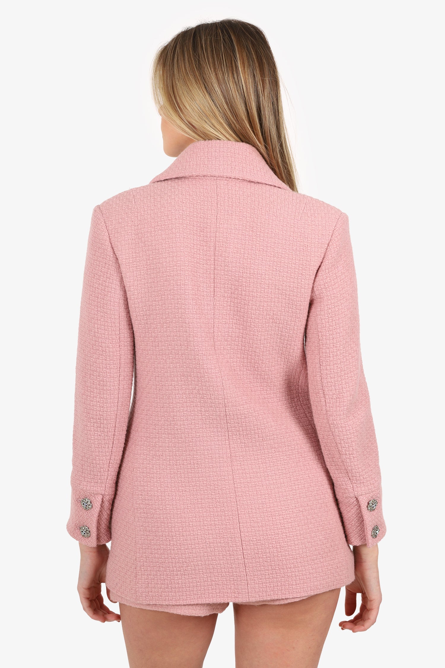 Pre-Loved Chanel™ 22K Pink Wool Tweed CC Jewel Buttons Blazer Size 34