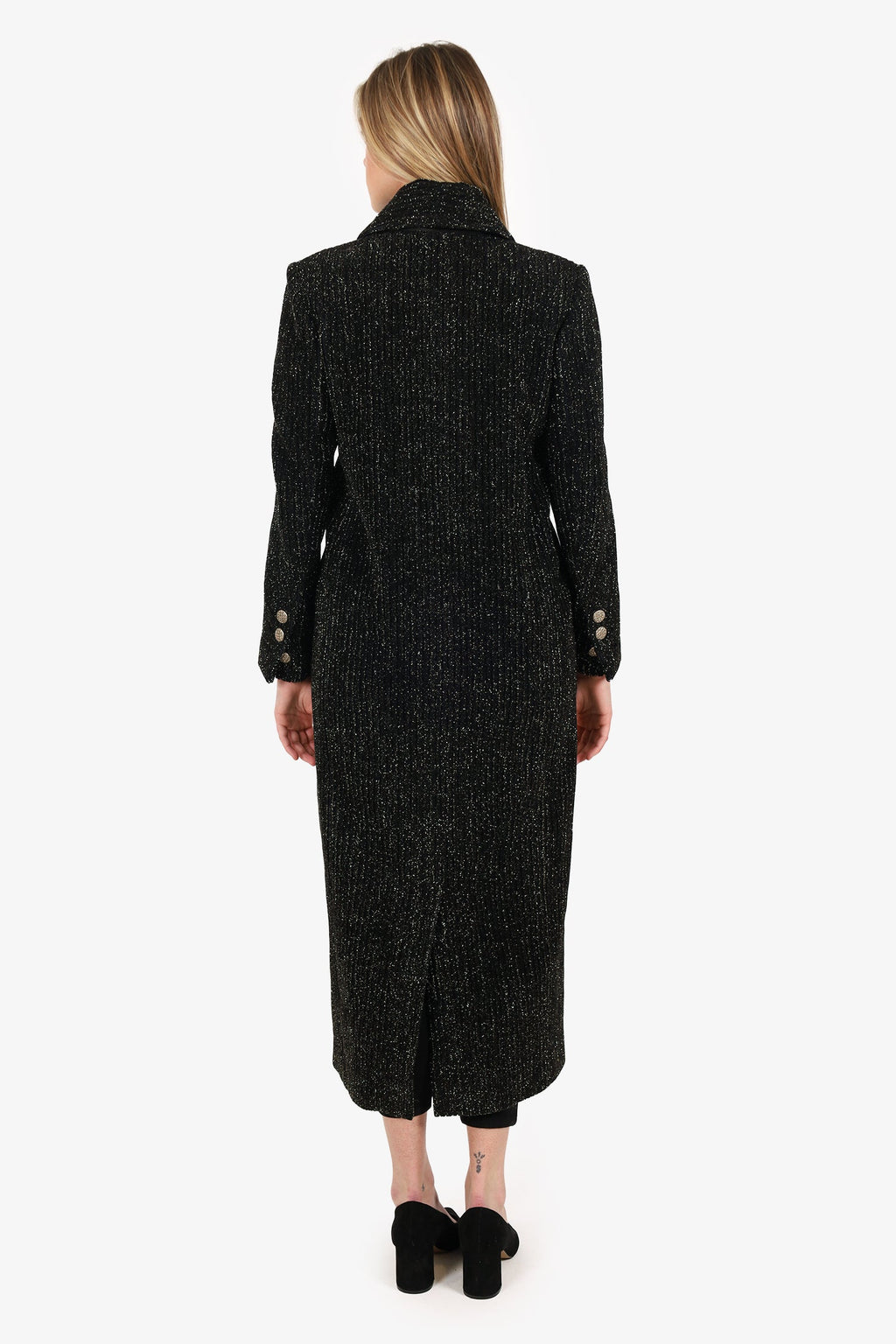 Pre-Loved Chanel™ Misty Forest Series Black/Gold Metallic Long Coat Size 36