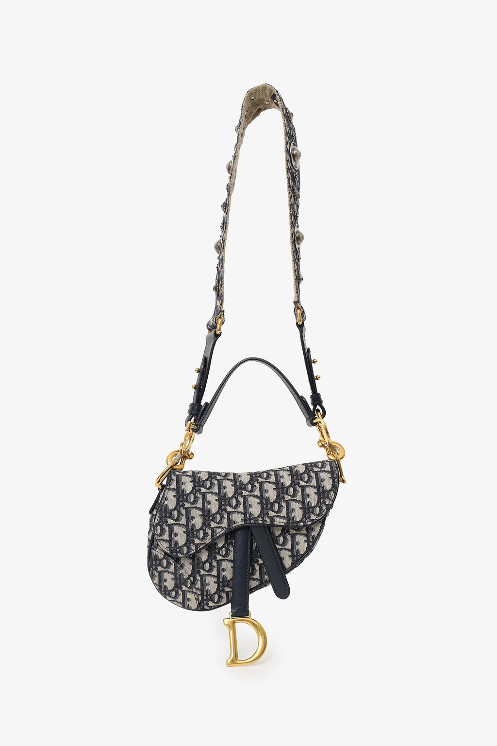 Christian Dior 2018 Blue Oblique Jacquard Mini Saddle Bag With Strap