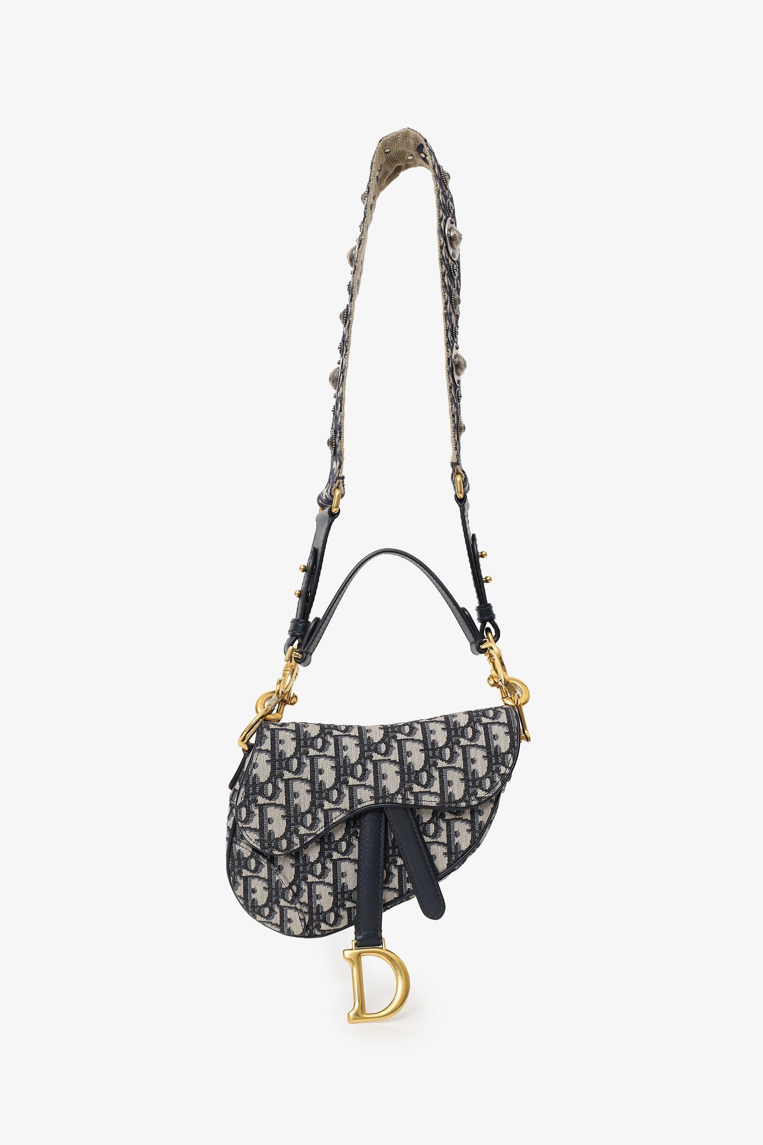 Christian Dior 2018 Blue Oblique Jacquard Mini Saddle Bag With Strap