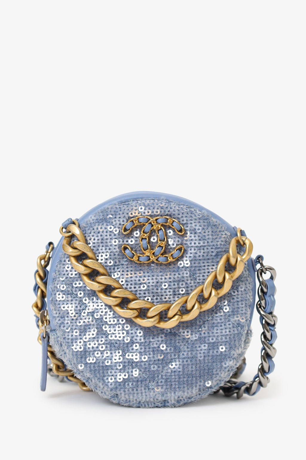 Pre-Loved Chanel™ 2020 Purple Sequin Chanel 19 Round Clutch Bag