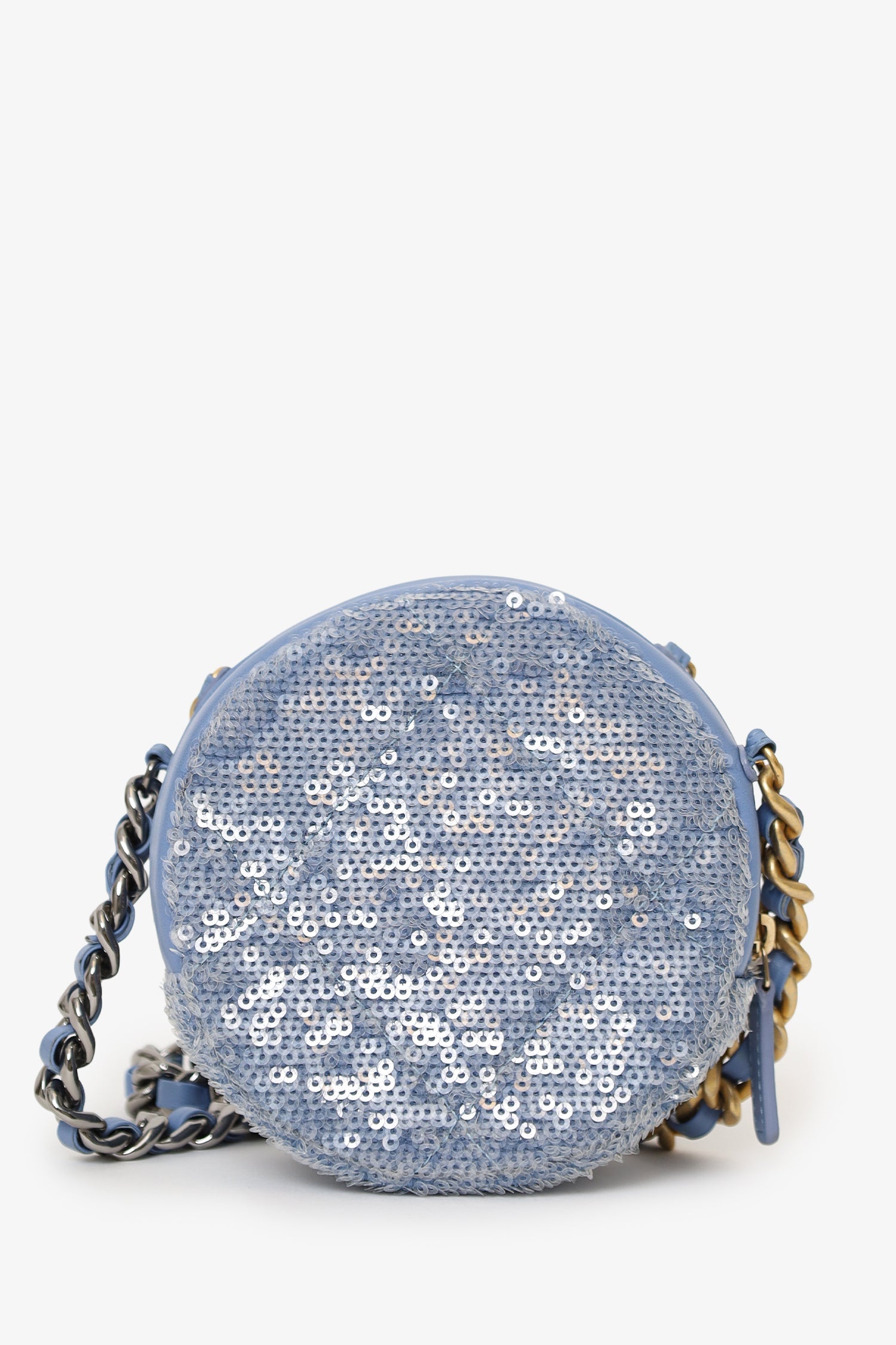 Pre-Loved Chanel™ 2020 Purple Sequin Chanel 19 Round Clutch Bag
