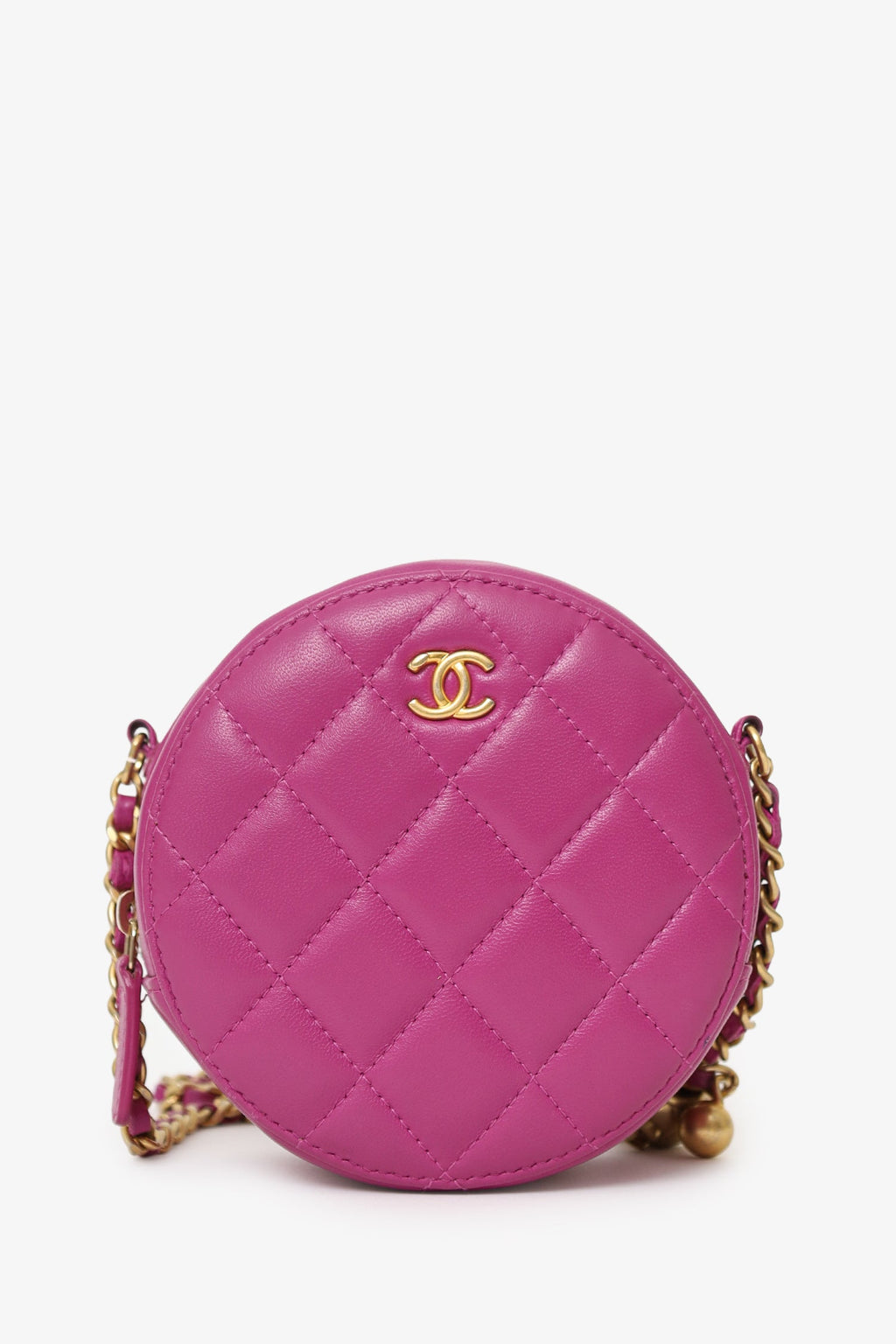 Pre-Loved Chanel™ 2020 Pink Quilted Leather Pearl Crush Round Clutch Bag