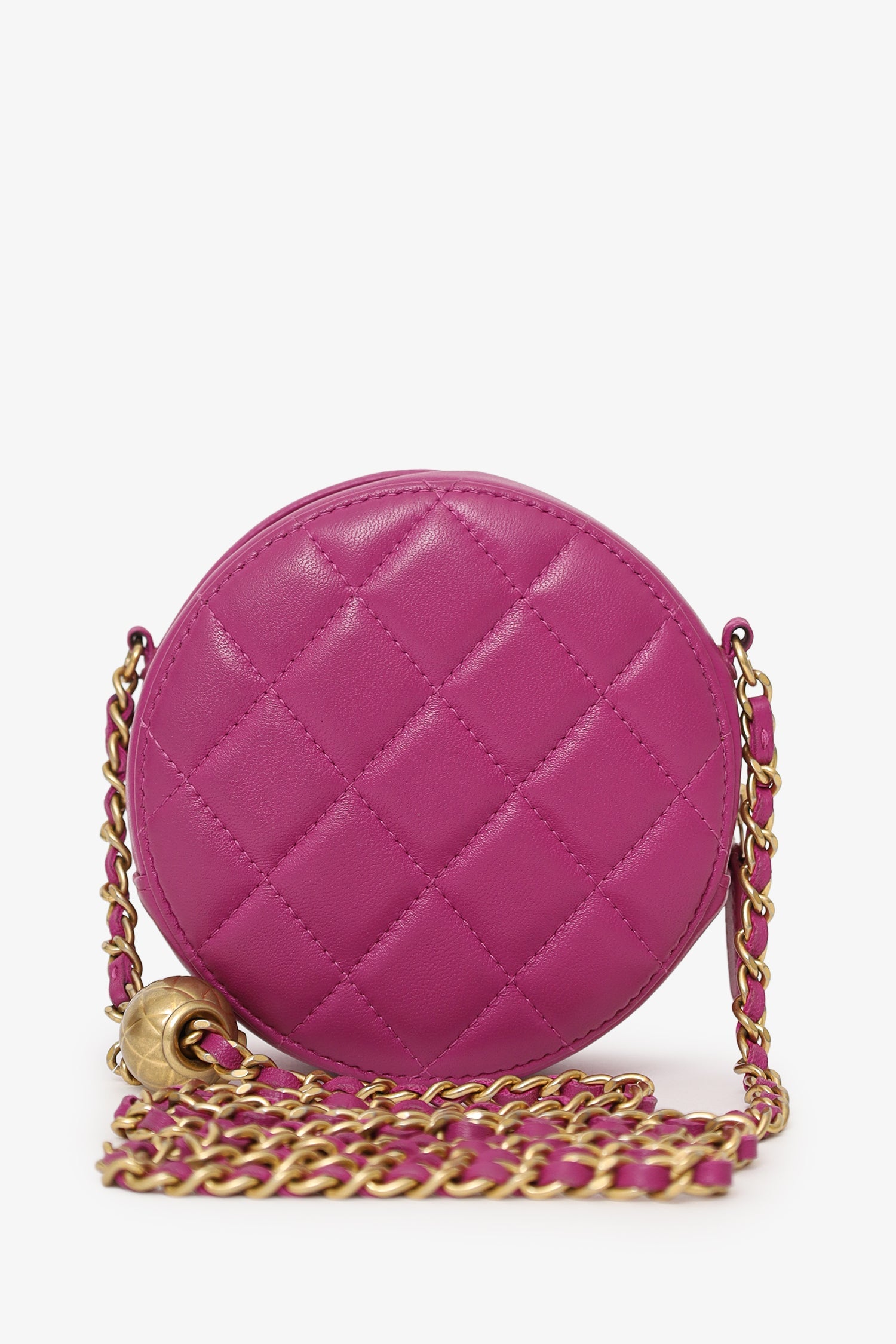 Pre-Loved Chanel™ 2020 Pink Quilted Leather Pearl Crush Round Clutch Bag
