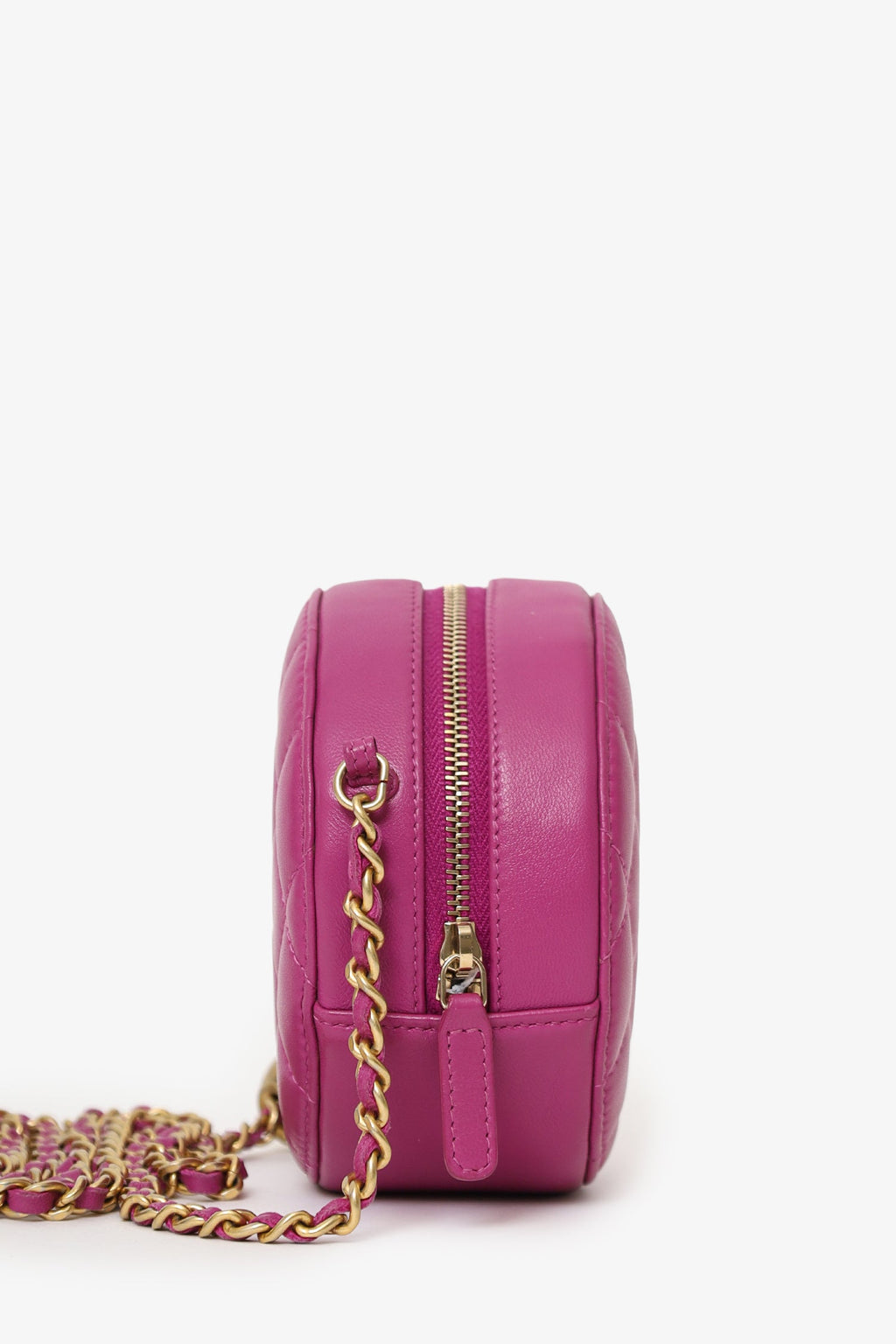 Pre-Loved Chanel™ 2020 Pink Quilted Leather Pearl Crush Round Clutch Bag