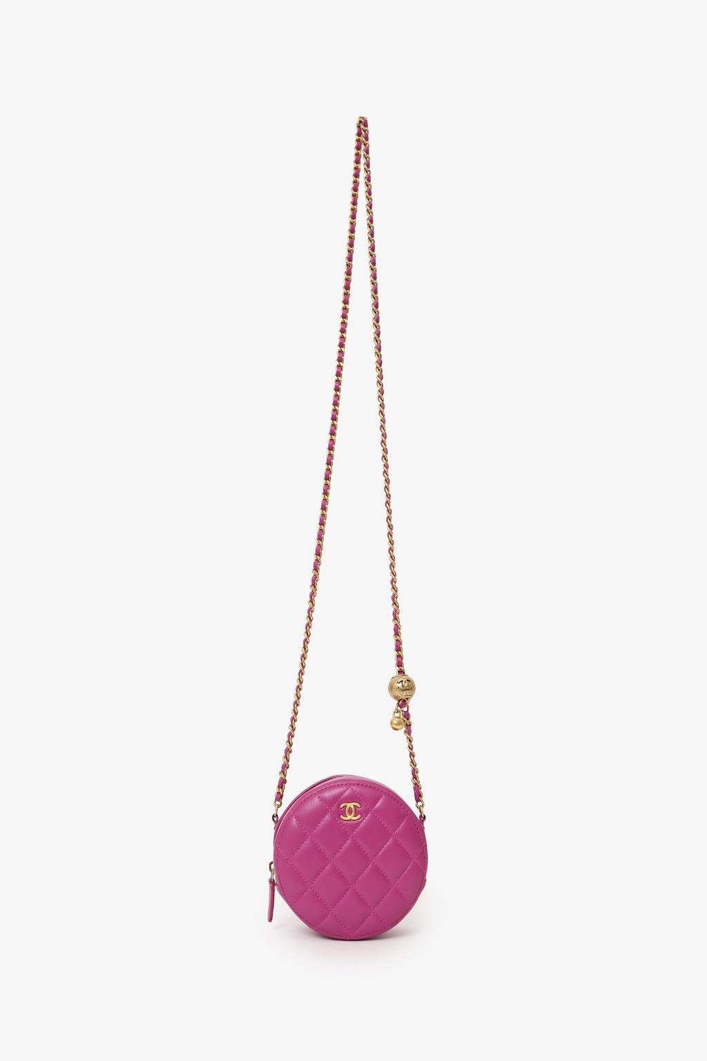 Pre-Loved Chanel™ 2020 Pink Quilted Leather Pearl Crush Round Clutch Bag