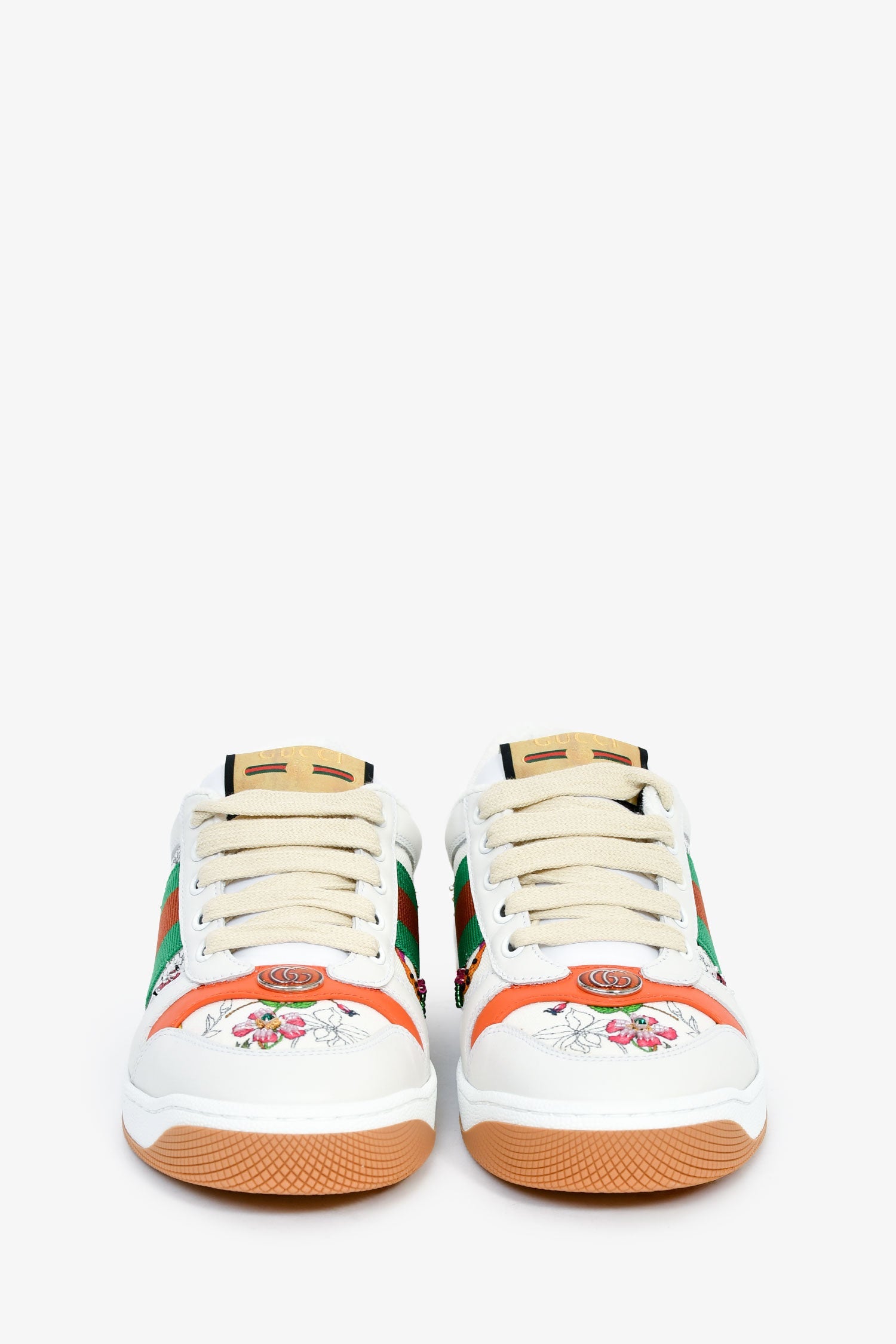 Gucci White/Orange Canvas/Leather Flora 'Screener' Sneakers Size 36.5