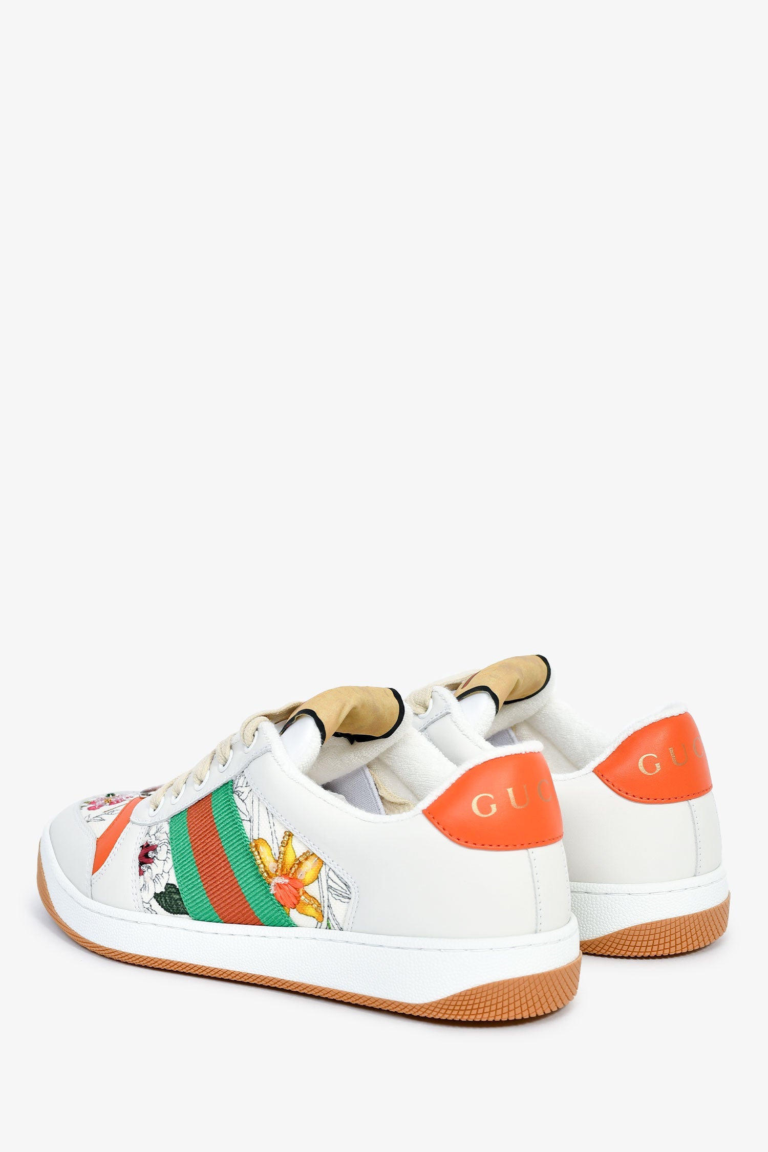 Gucci White/Orange Canvas/Leather Flora 'Screener' Sneakers Size 36.5