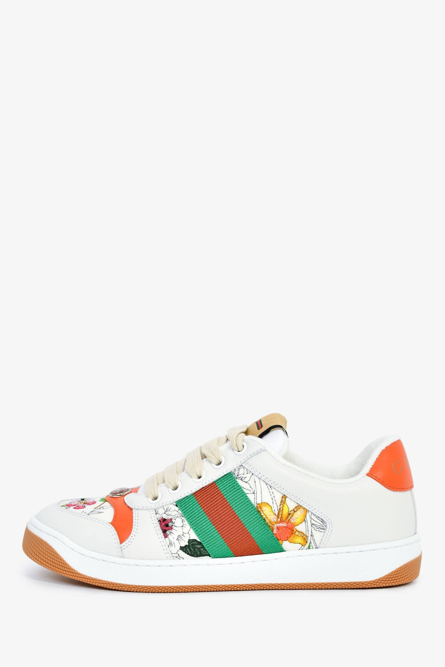 Gucci White/Orange Canvas/Leather Flora 'Screener' Sneakers Size 36.5