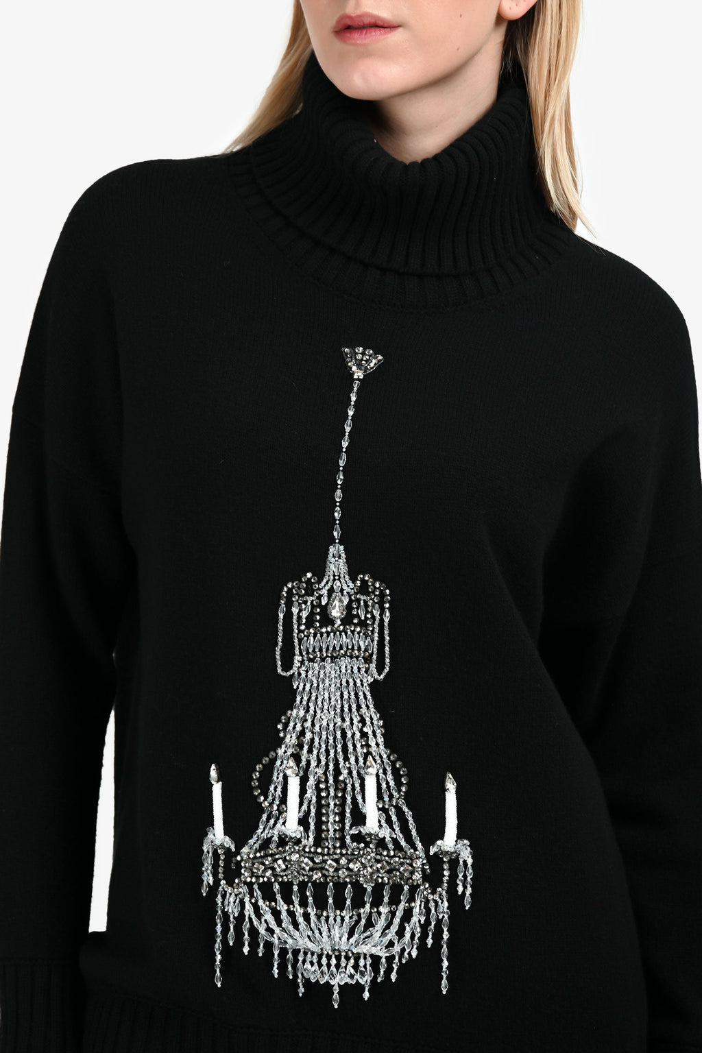 Dolce & Gabbana Black Wool Crystal Embellished Chandelier Turtle Neck Sweater Estimated Size S