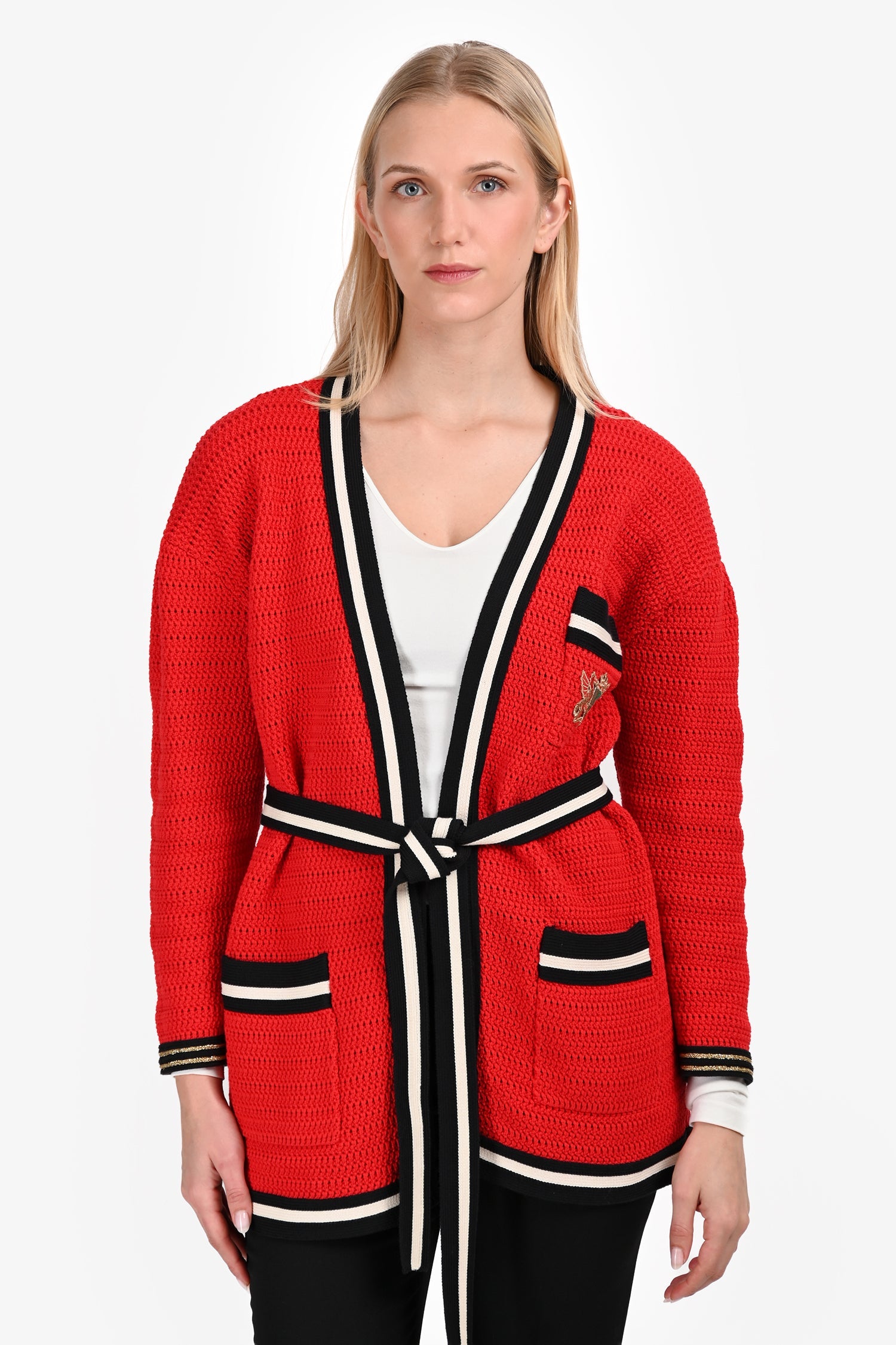 Gucci Red Trim Detail 3-Pocket igan Size XS