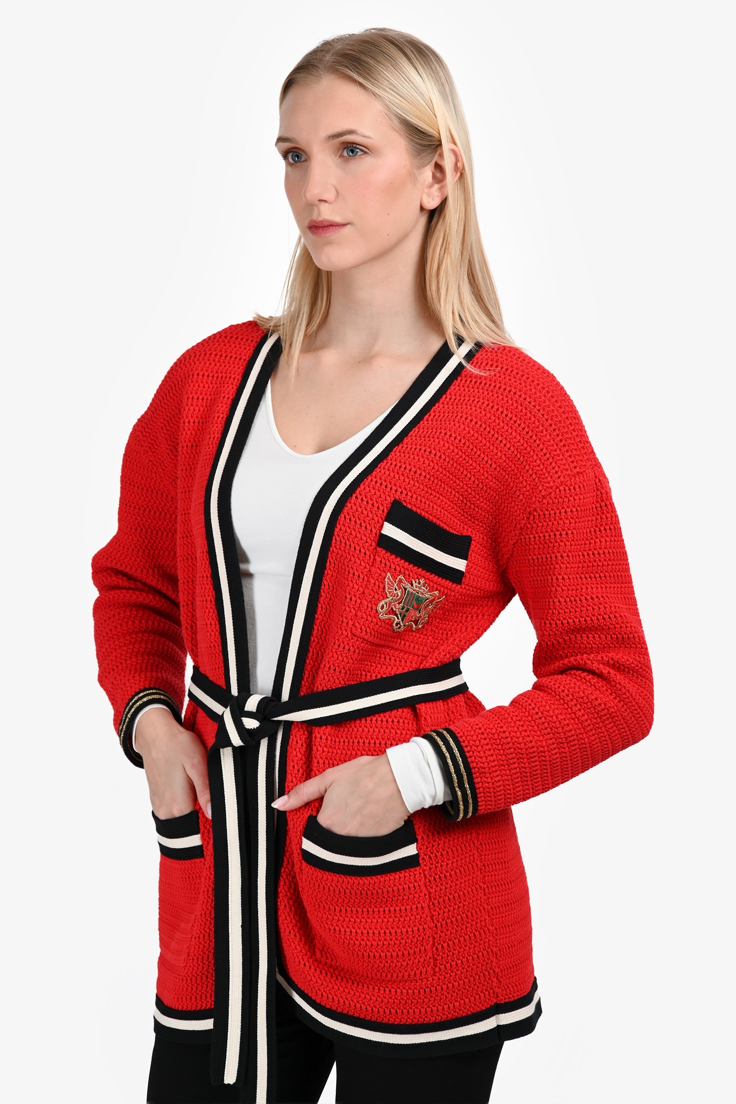 Gucci Red Trim Detail 3-Pocket igan Size XS