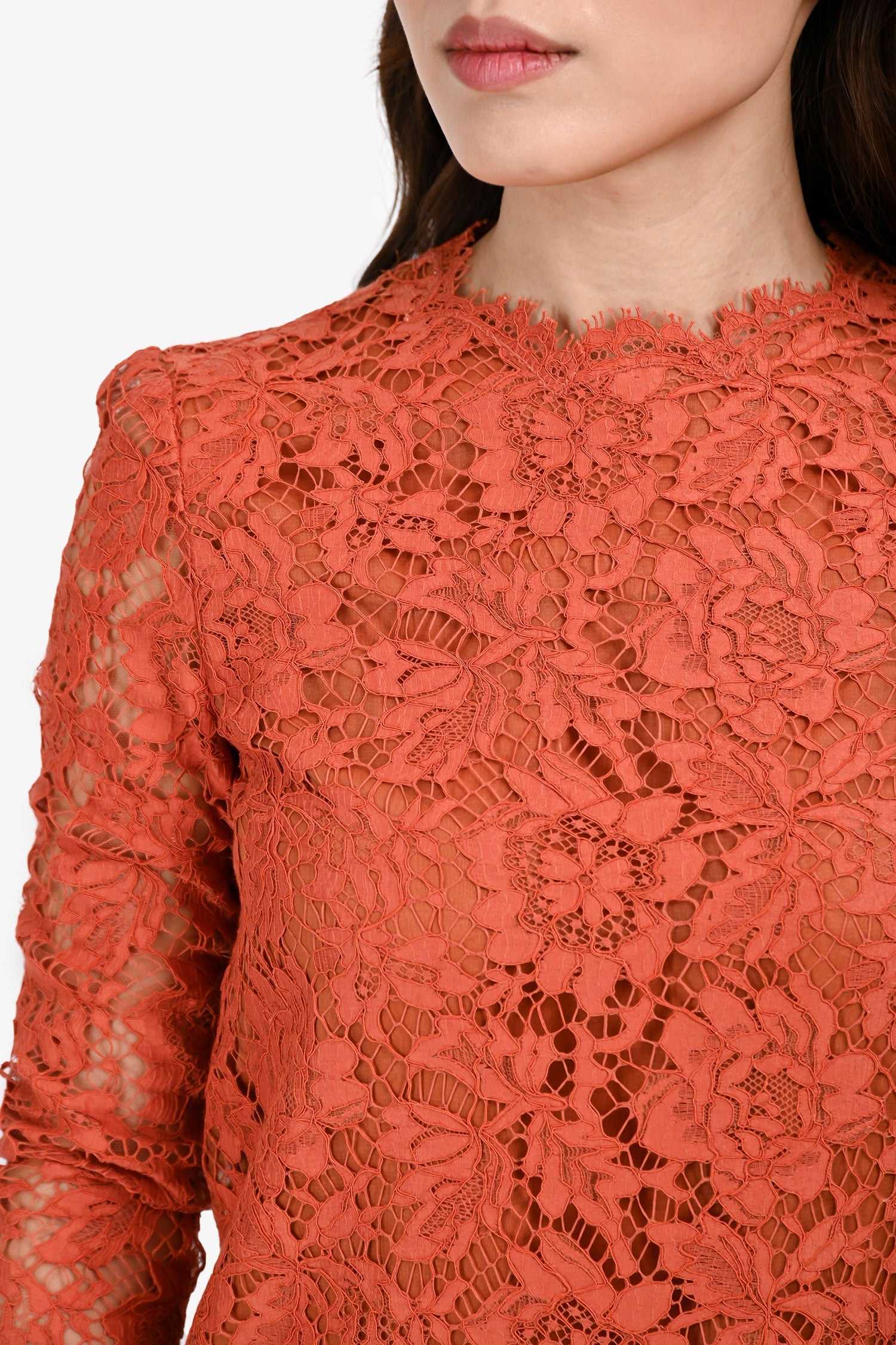 Valentino Orange Lace Long Sleeve Mini Dress Size 4
