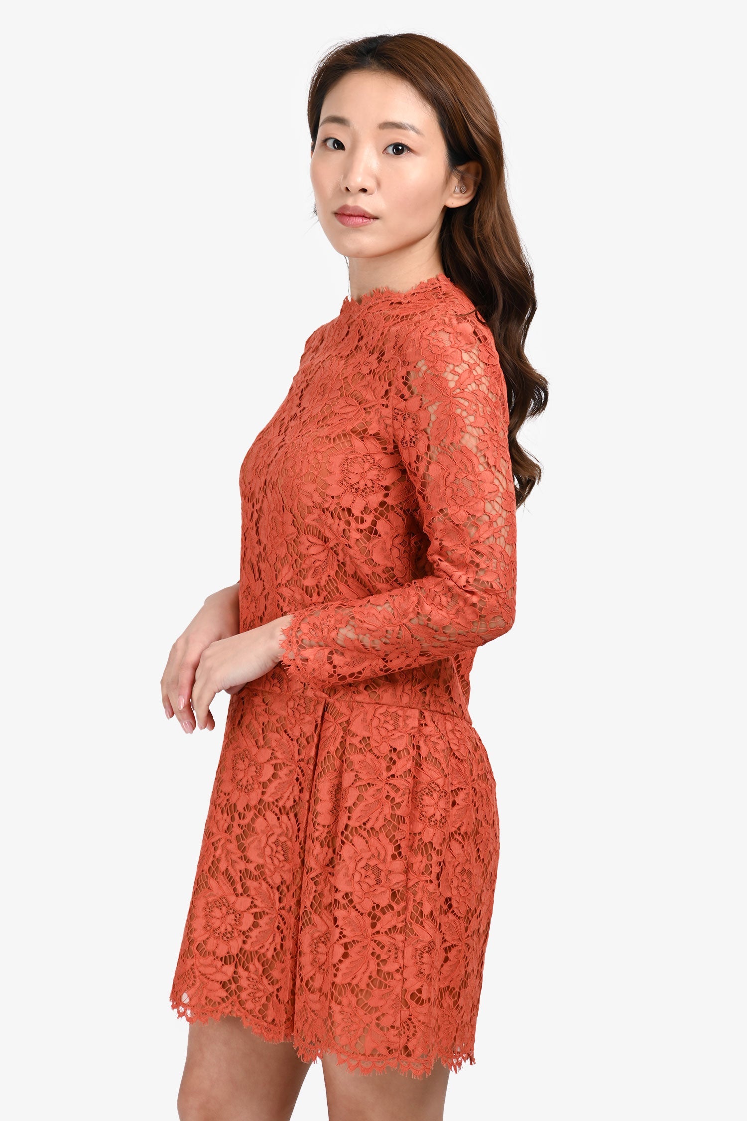 Valentino Orange Lace Long Sleeve Mini Dress Size 4