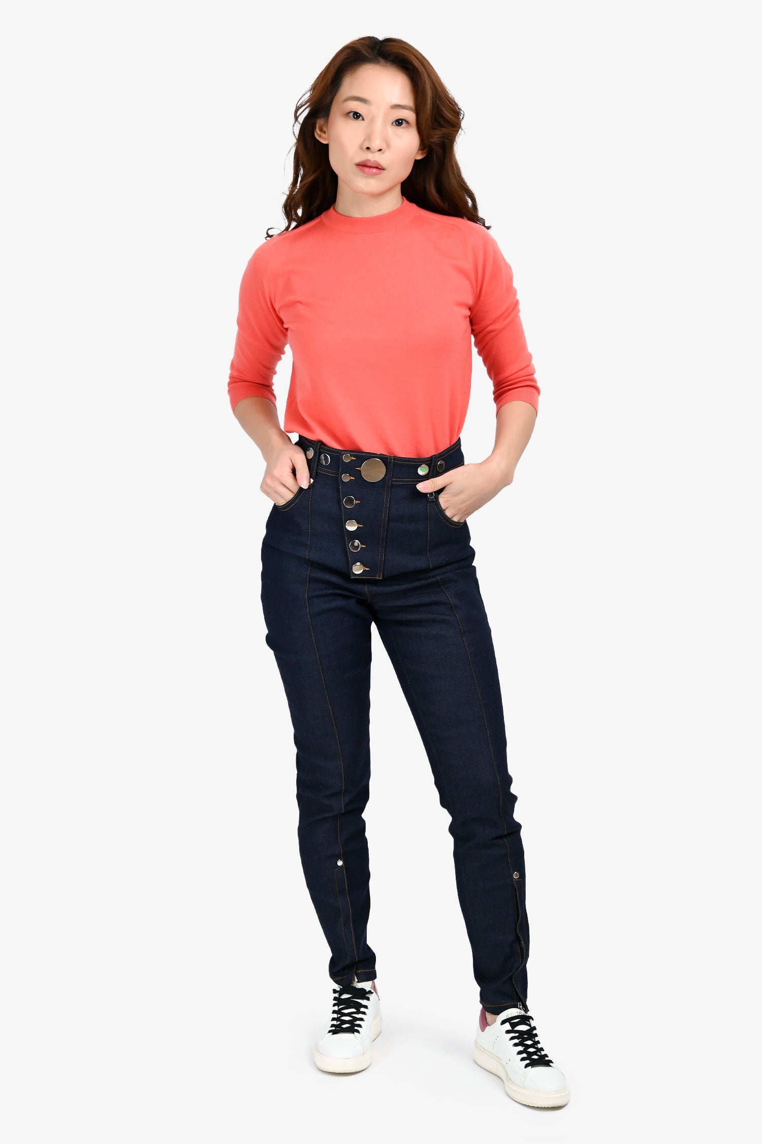 Alexander Wang Navy Denim Button Detail Slim Fit Jeans Size 4