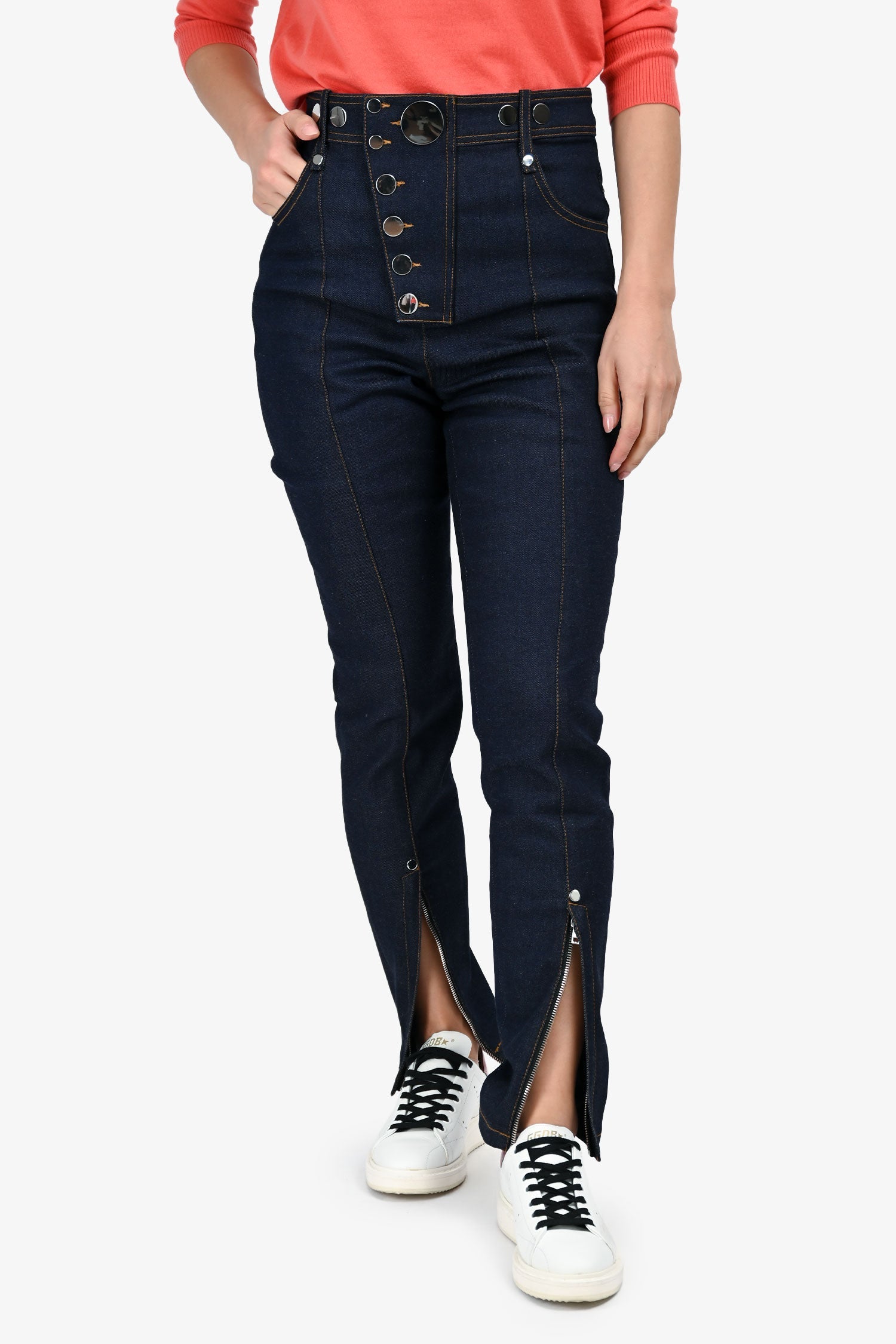 Alexander Wang Navy Denim Button Detail Slim Fit Jeans Size 4