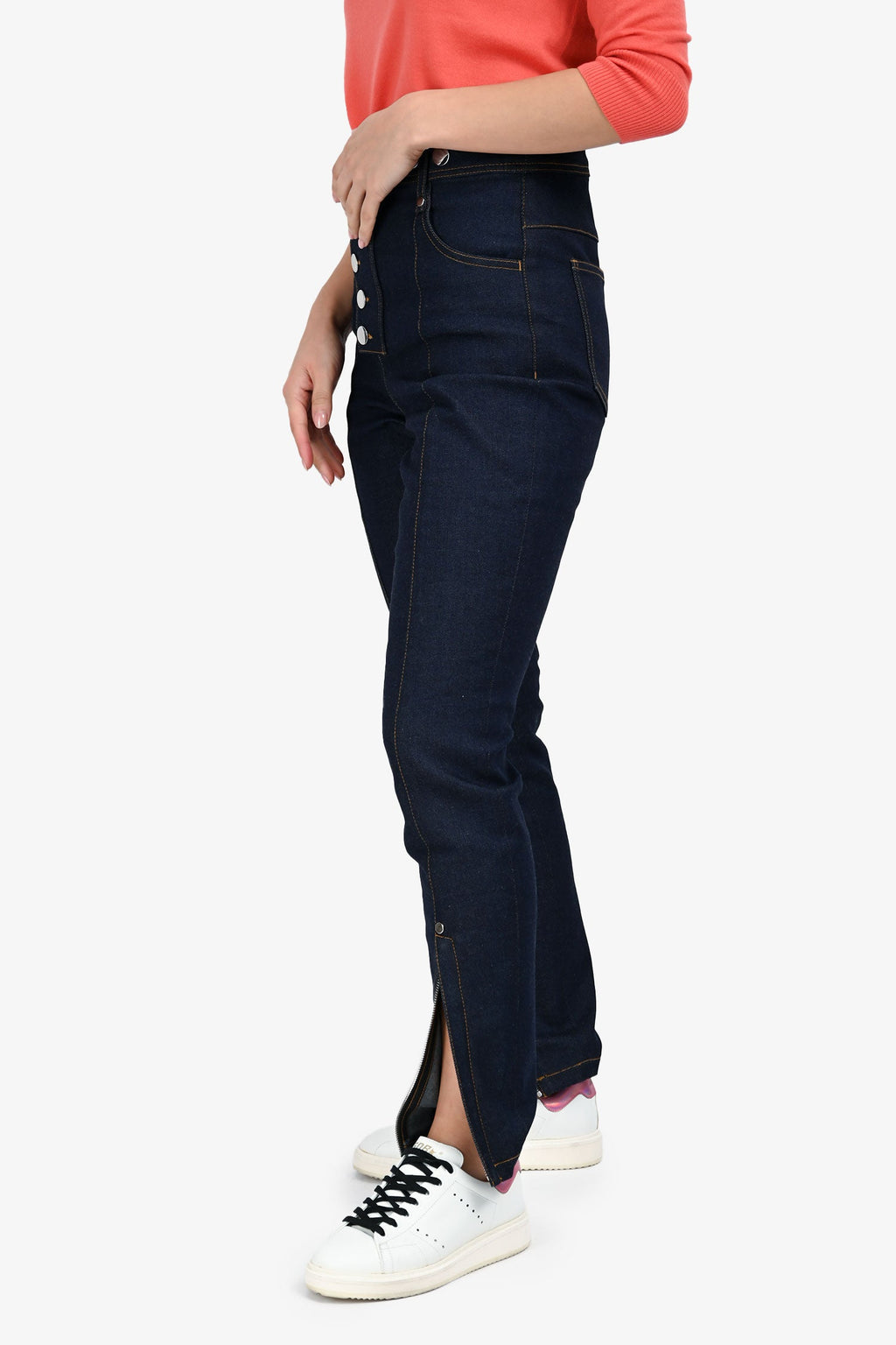 Alexander Wang Navy Denim Button Detail Slim Fit Jeans Size 4