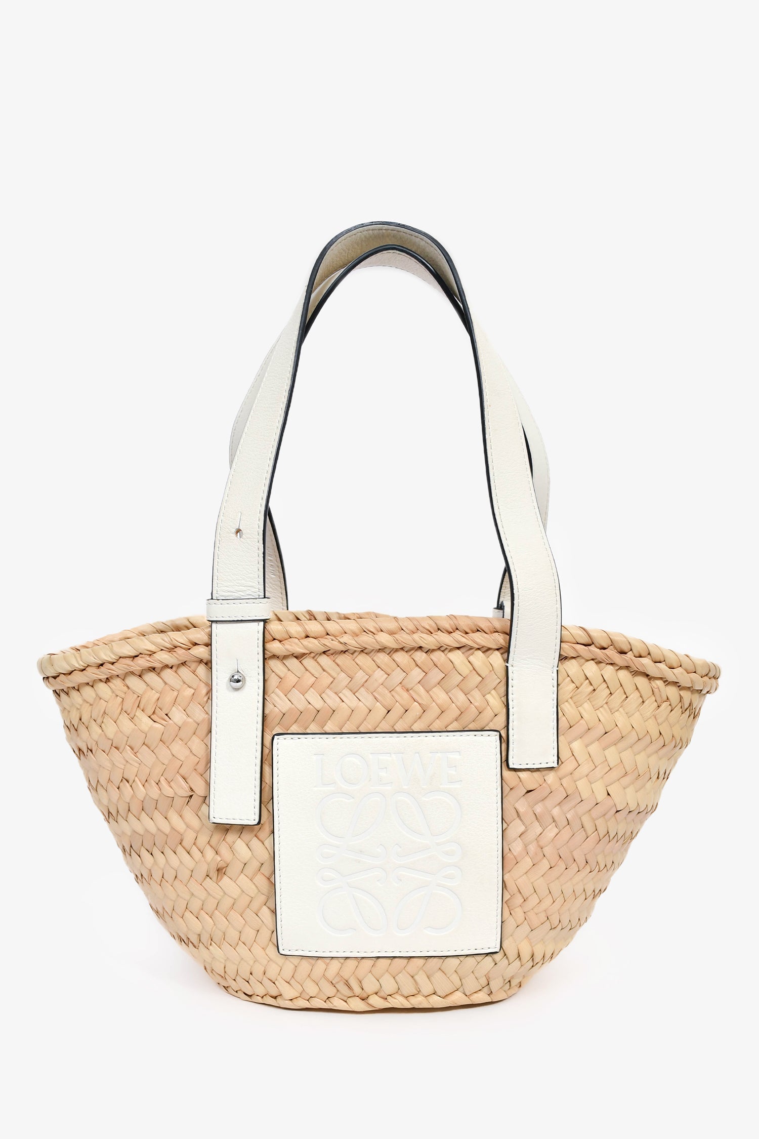 Loewe White Raffia Small Basket Tote Bag