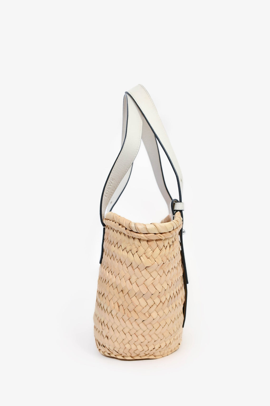 Loewe White Raffia Small Basket Tote Bag
