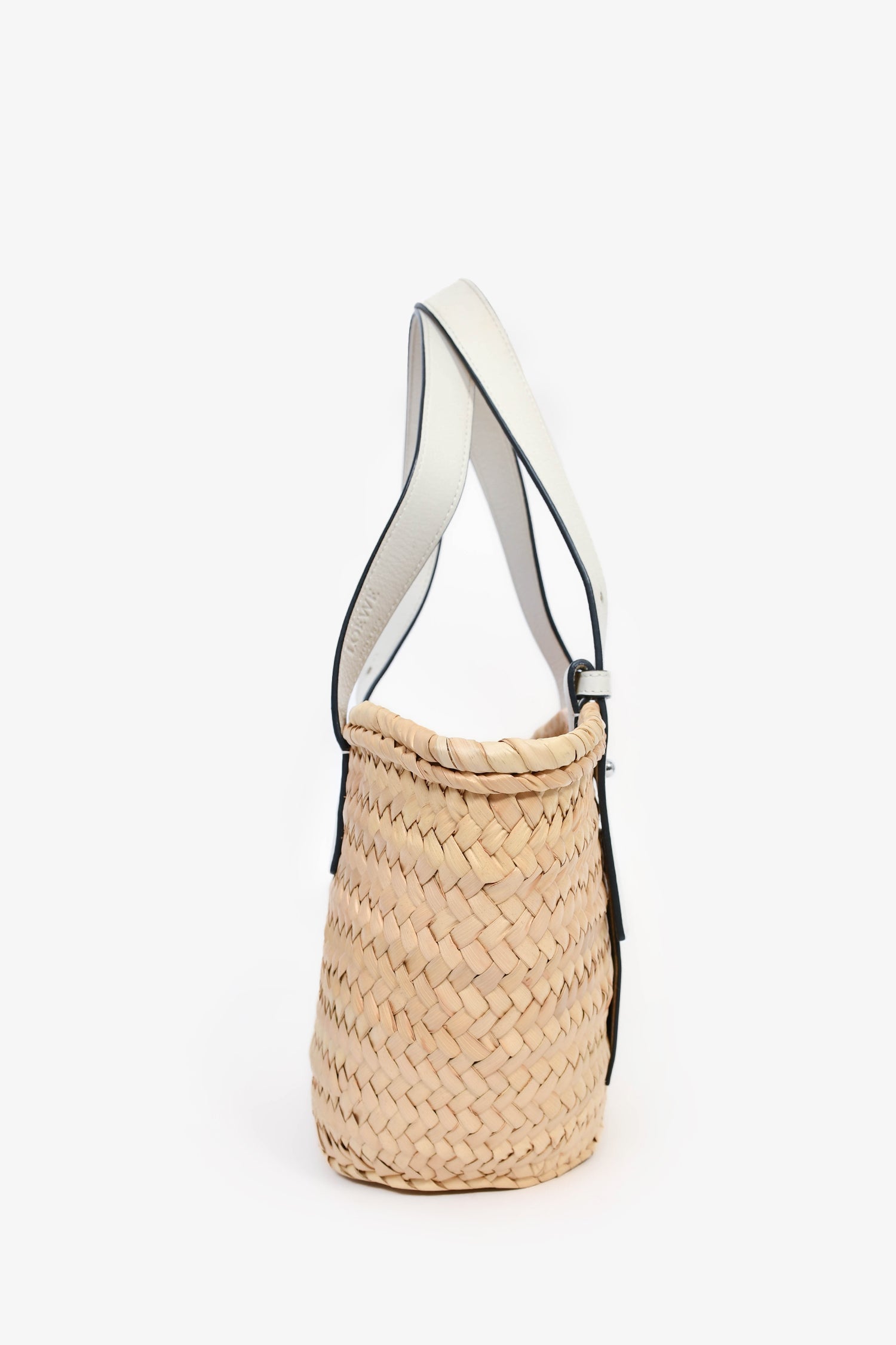 Loewe White Raffia Small Basket Tote Bag
