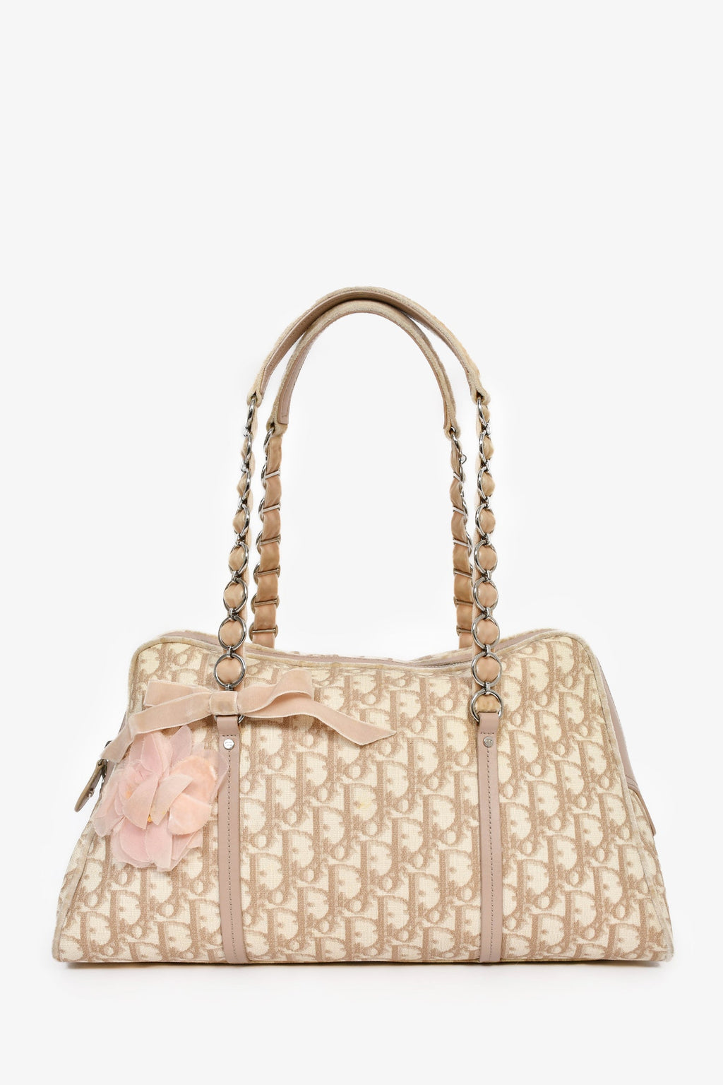 Christian Dior 2005 Beige/White Coated Canvas Diorissimo Romantique Shoulder Bag