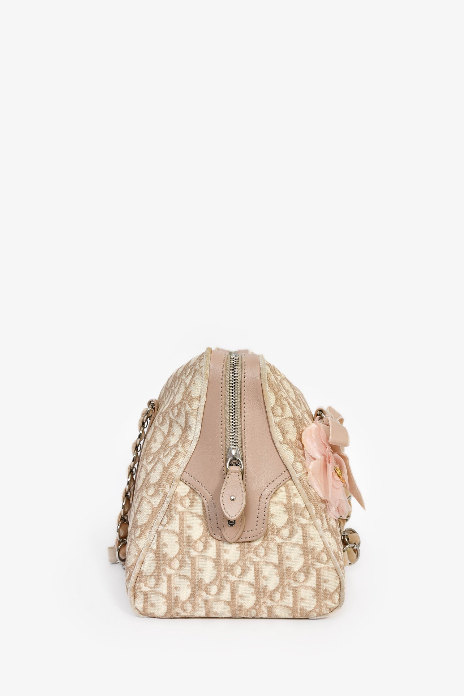 Christian Dior 2005 Beige/White Coated Canvas Diorissimo Romantique Shoulder Bag