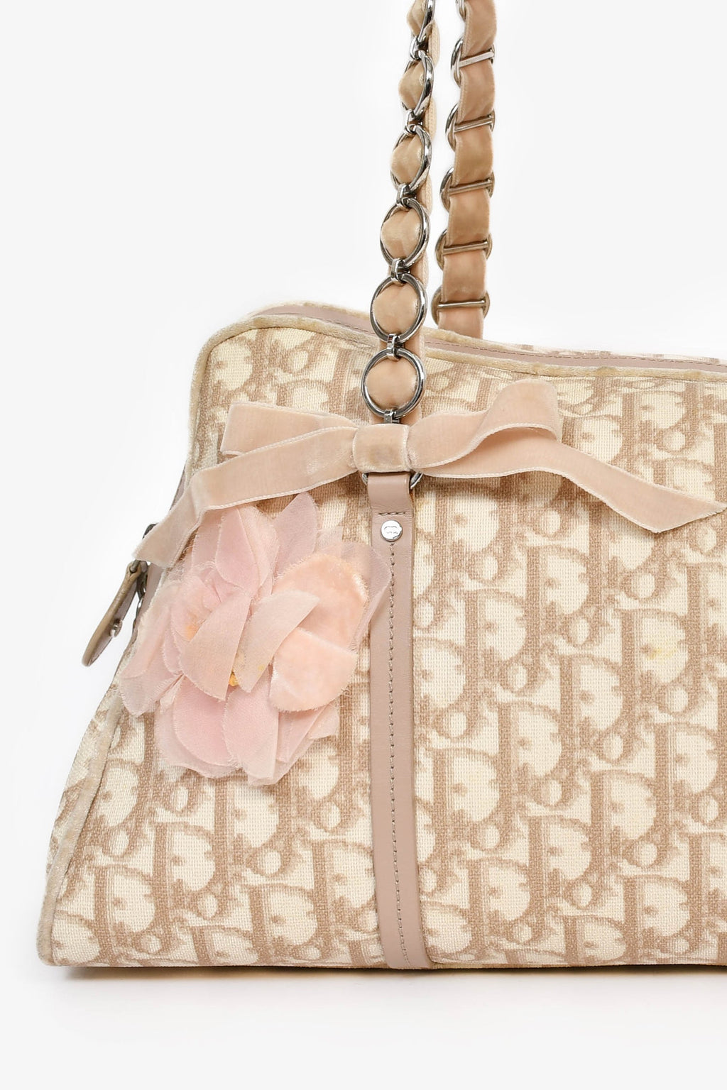 Christian Dior 2005 Beige/White Coated Canvas Diorissimo Romantique Shoulder Bag