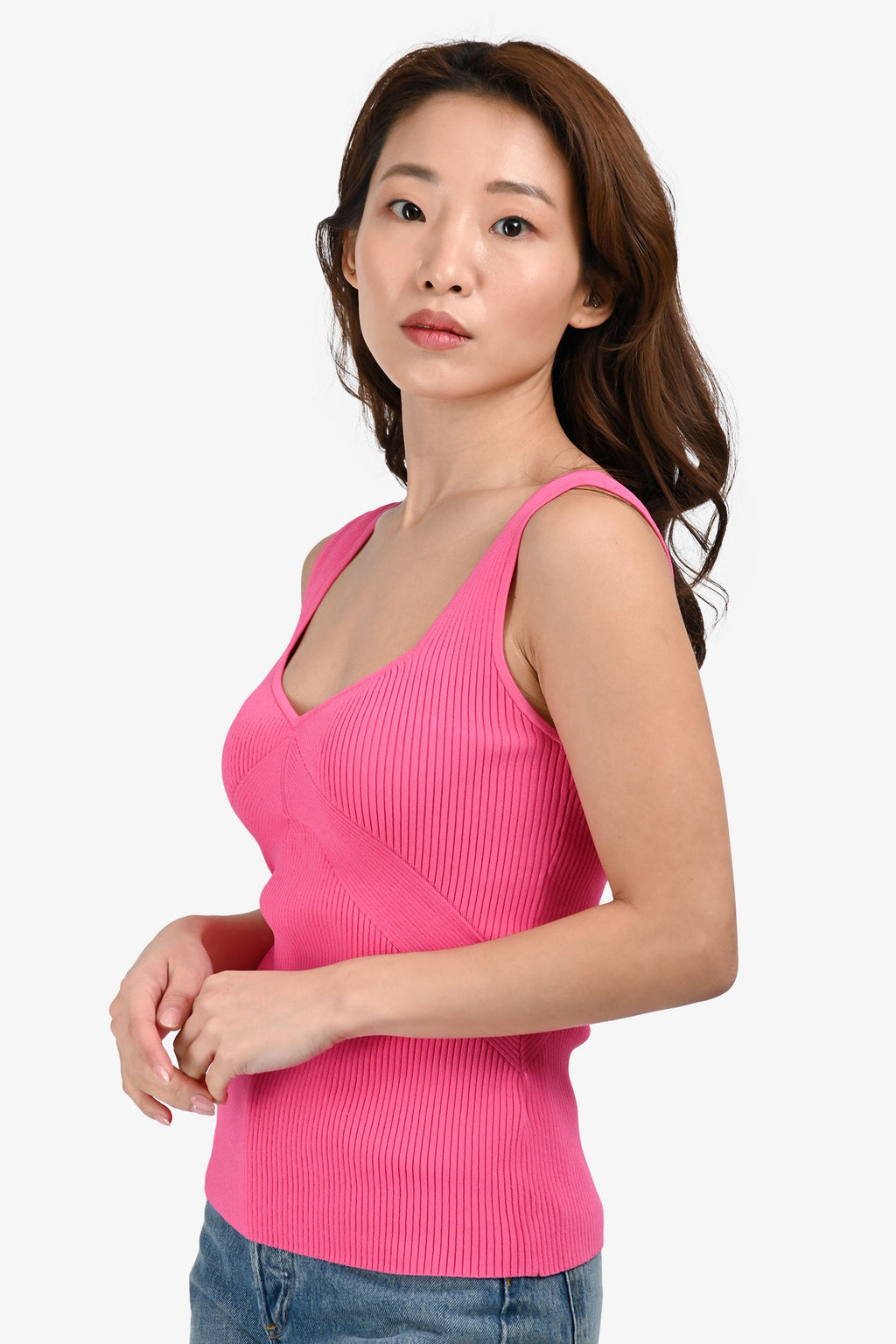 Rag & Bone Pink Ribbed V-Neck Tank Top Size S
