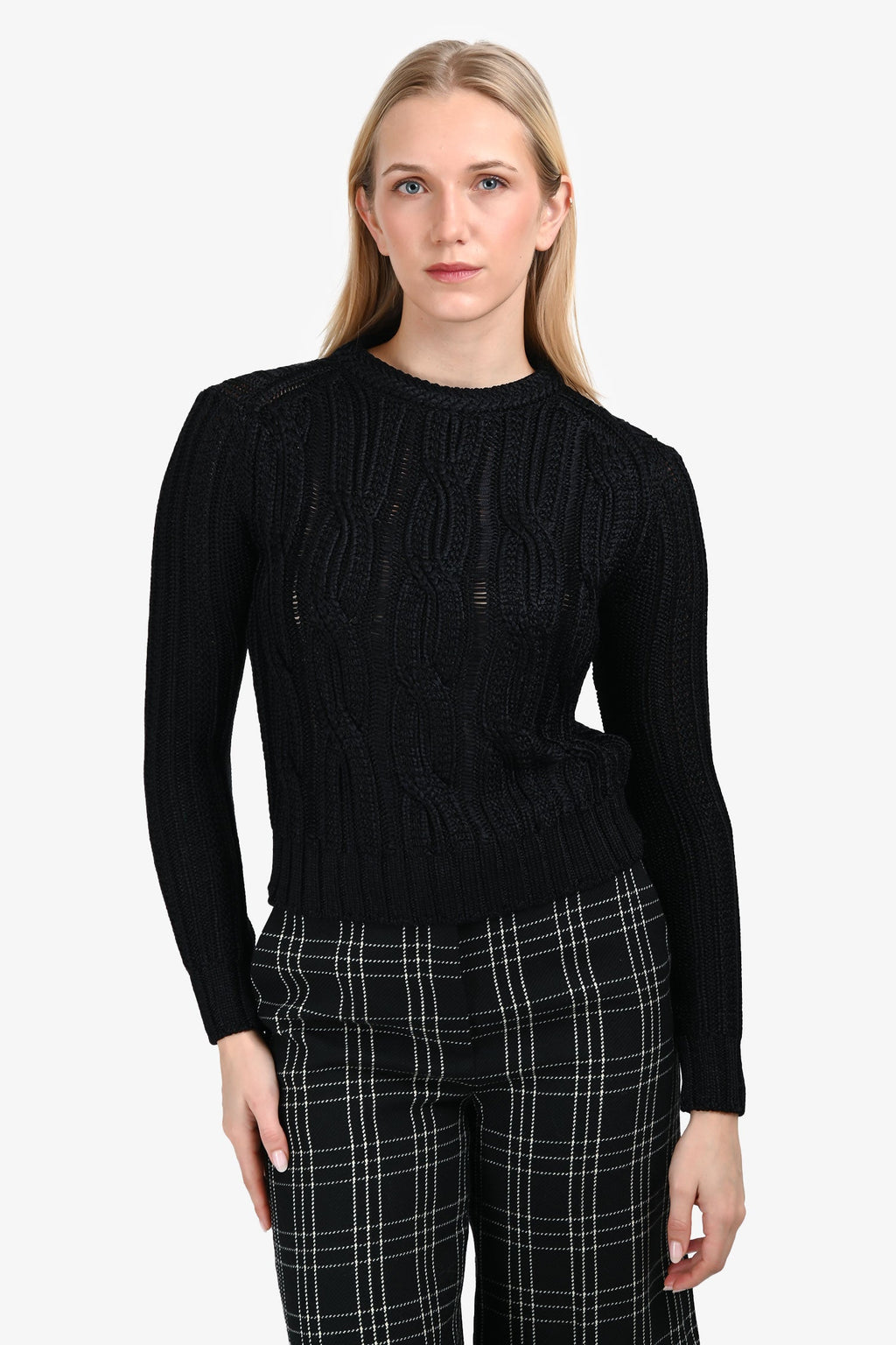 Maje Black Cable Knit Long Sleeve Sweater Size 1