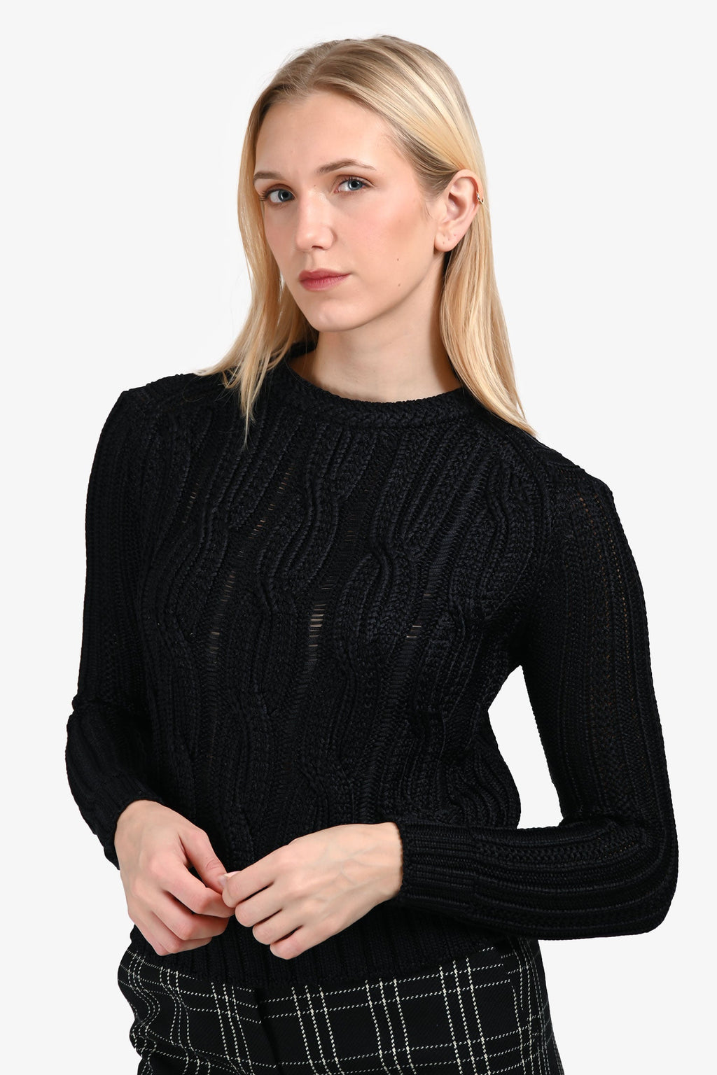 Maje Black Cable Knit Long Sleeve Sweater Size 1