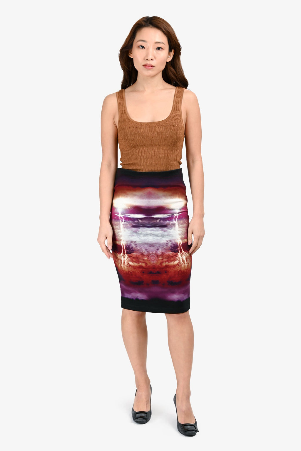 McQ By Alexander McQueen Black/Multicolour Lightning Print Knee-Length Skirt Size M