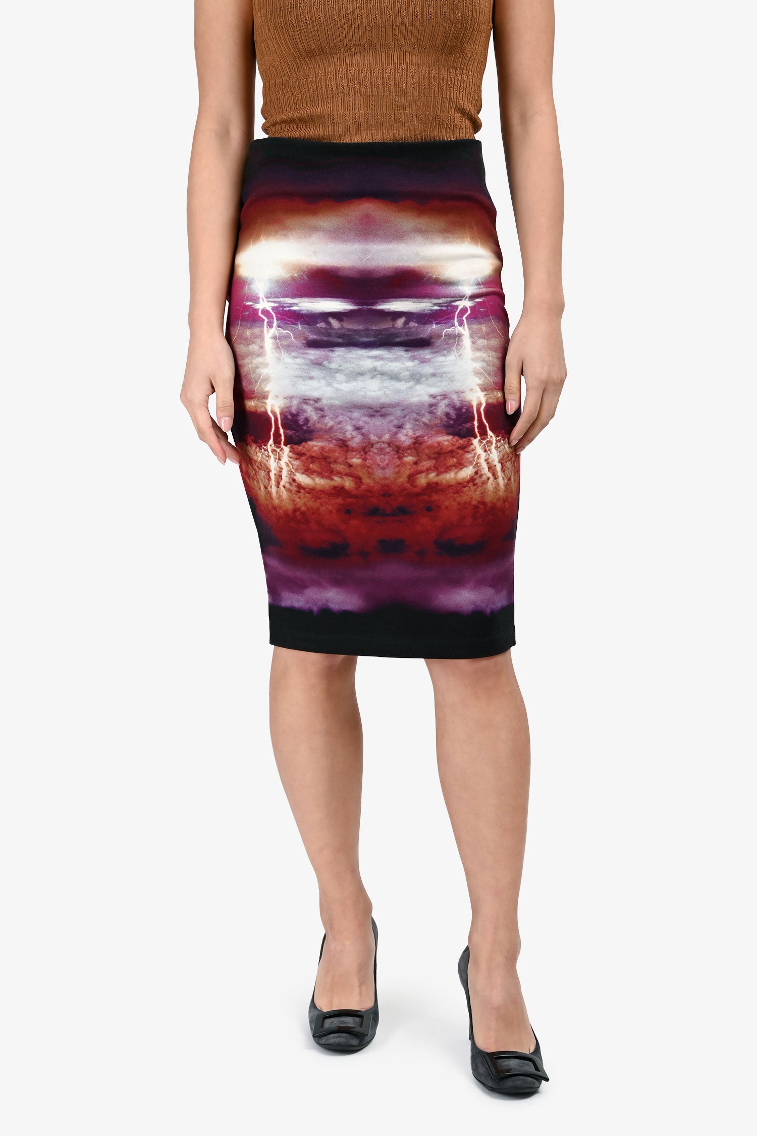 McQ By Alexander McQueen Black/Multicolour Lightning Print Knee-Length Skirt Size M