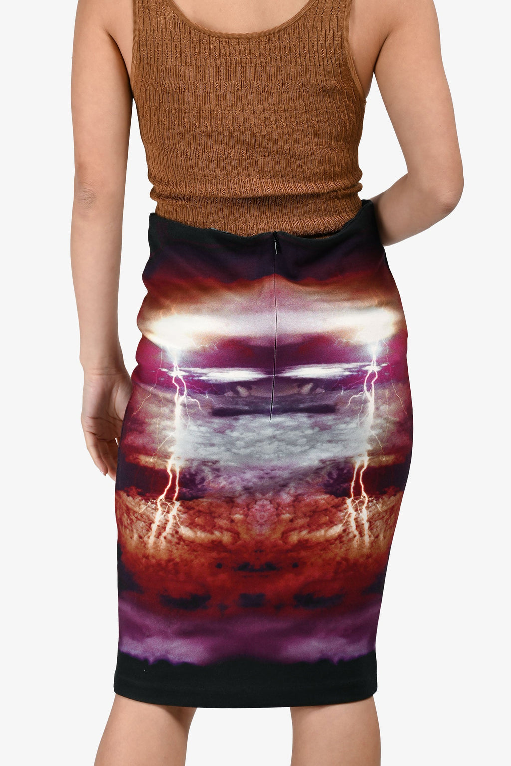 McQ By Alexander McQueen Black/Multicolour Lightning Print Knee-Length Skirt Size M