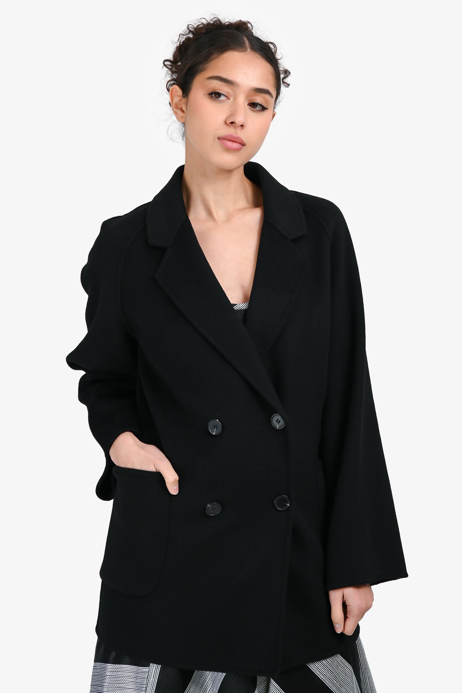 JWS Black Wool Double Breasted Coat Size S/M