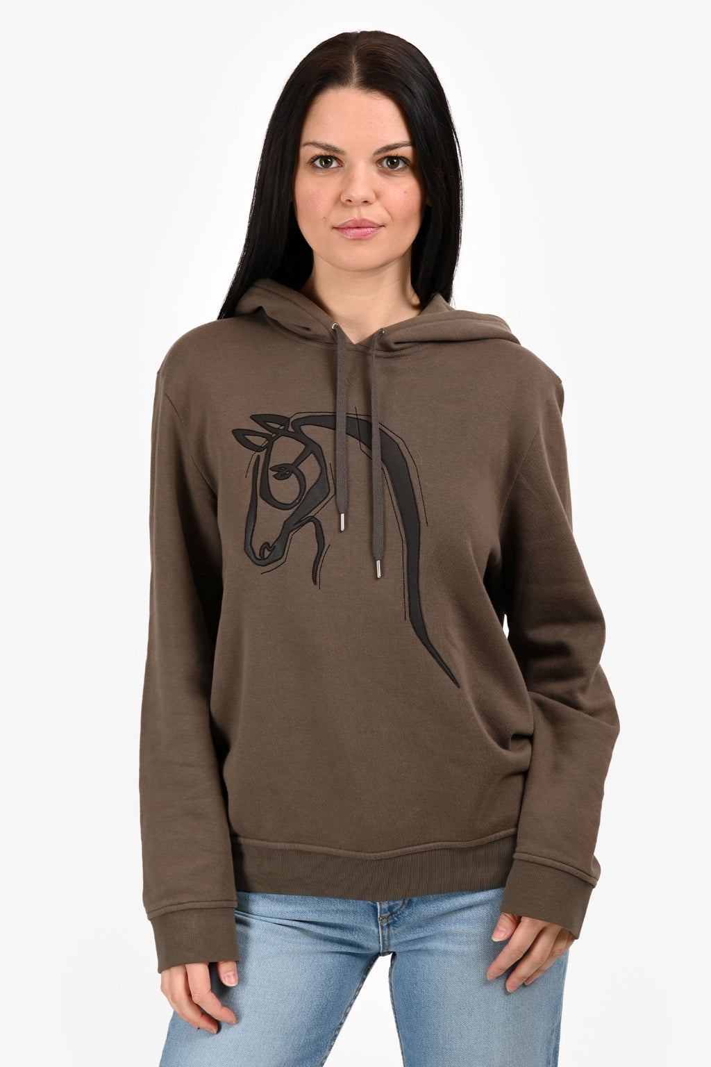 Hermés Brown Cotton/Leather Horse Graphic Hooded Sweater Size M