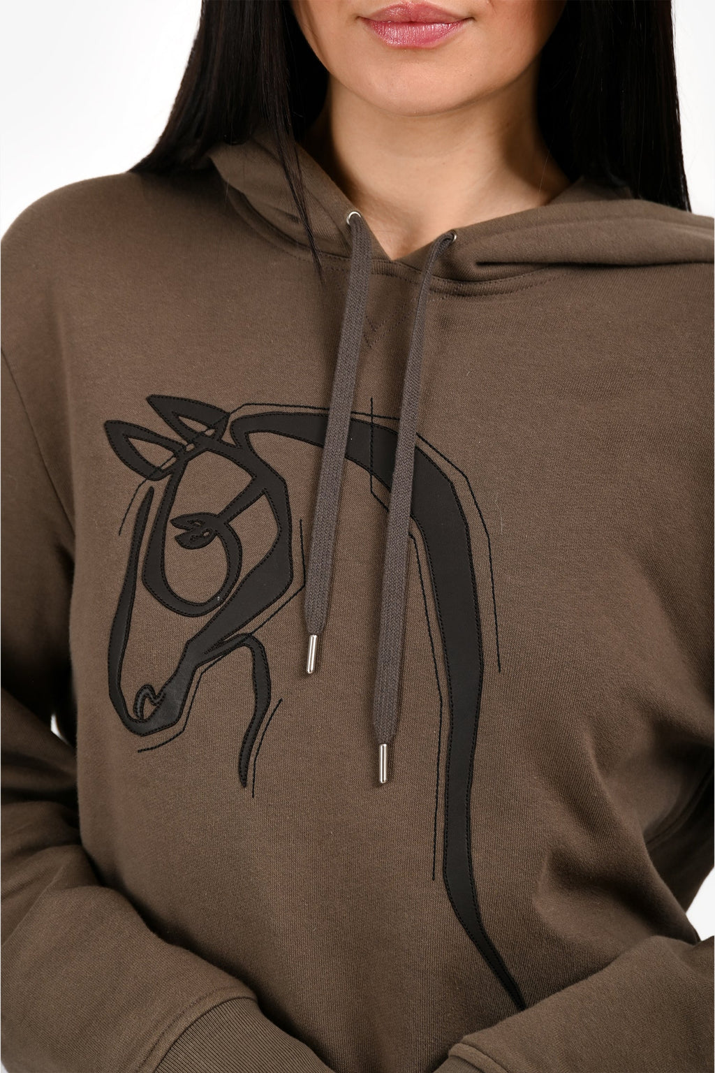 Hermés Brown Cotton/Leather Horse Graphic Hooded Sweater Size M
