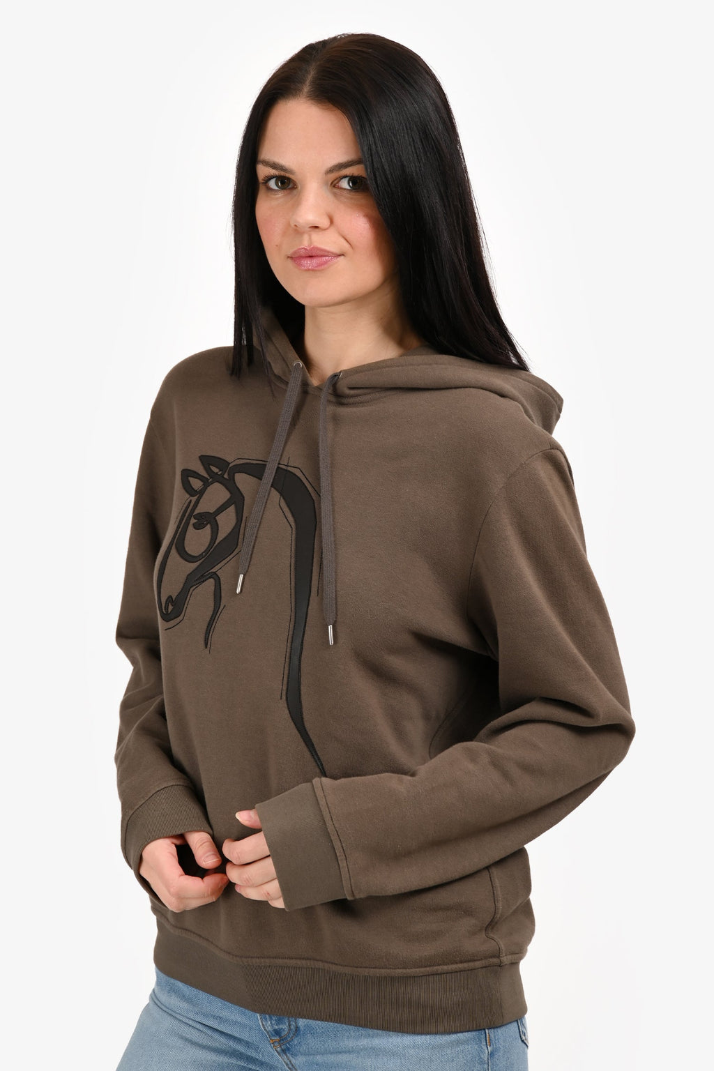Hermés Brown Cotton/Leather Horse Graphic Hooded Sweater Size M