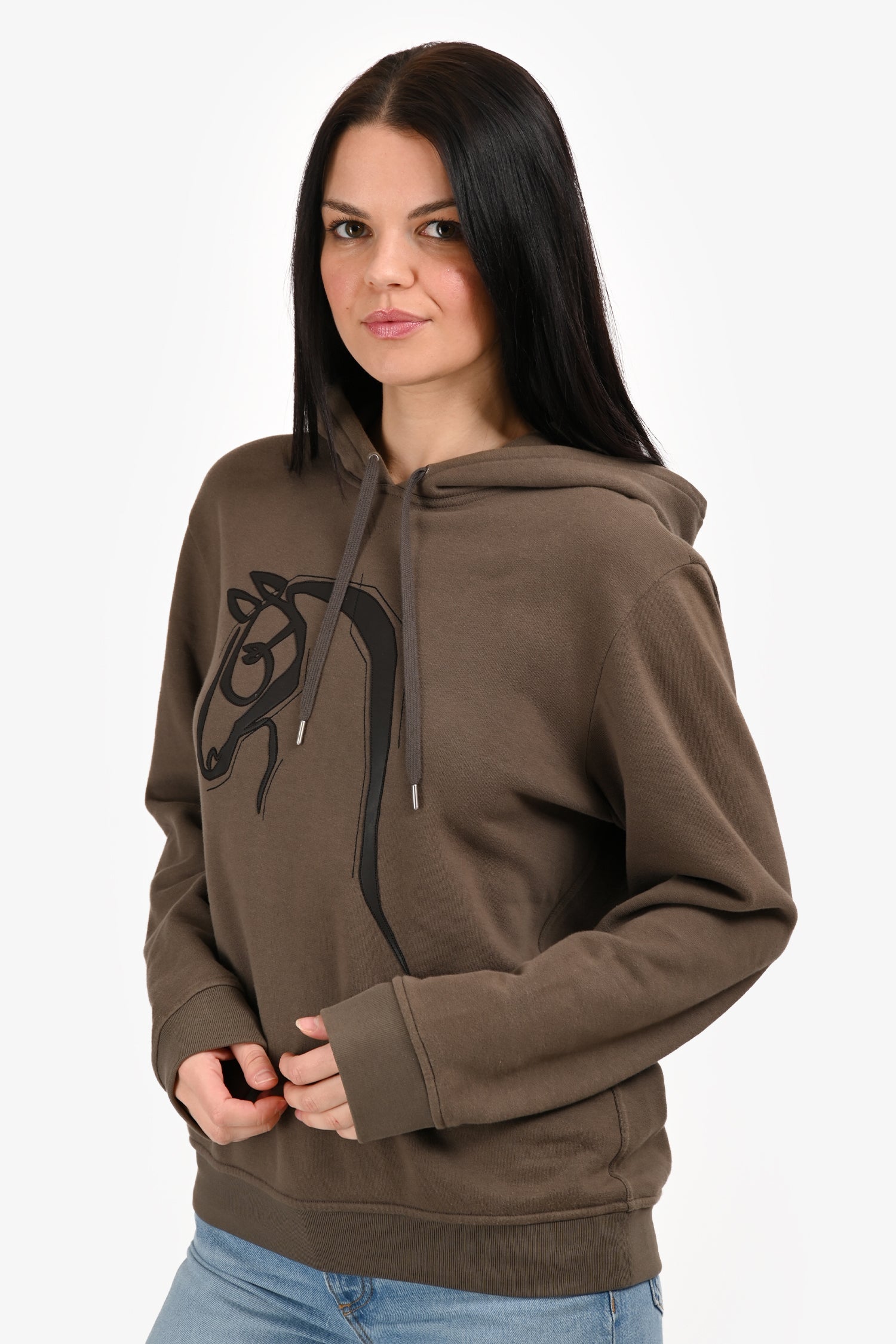 Hermés Brown Cotton/Leather Horse Graphic Hooded Sweater Size M