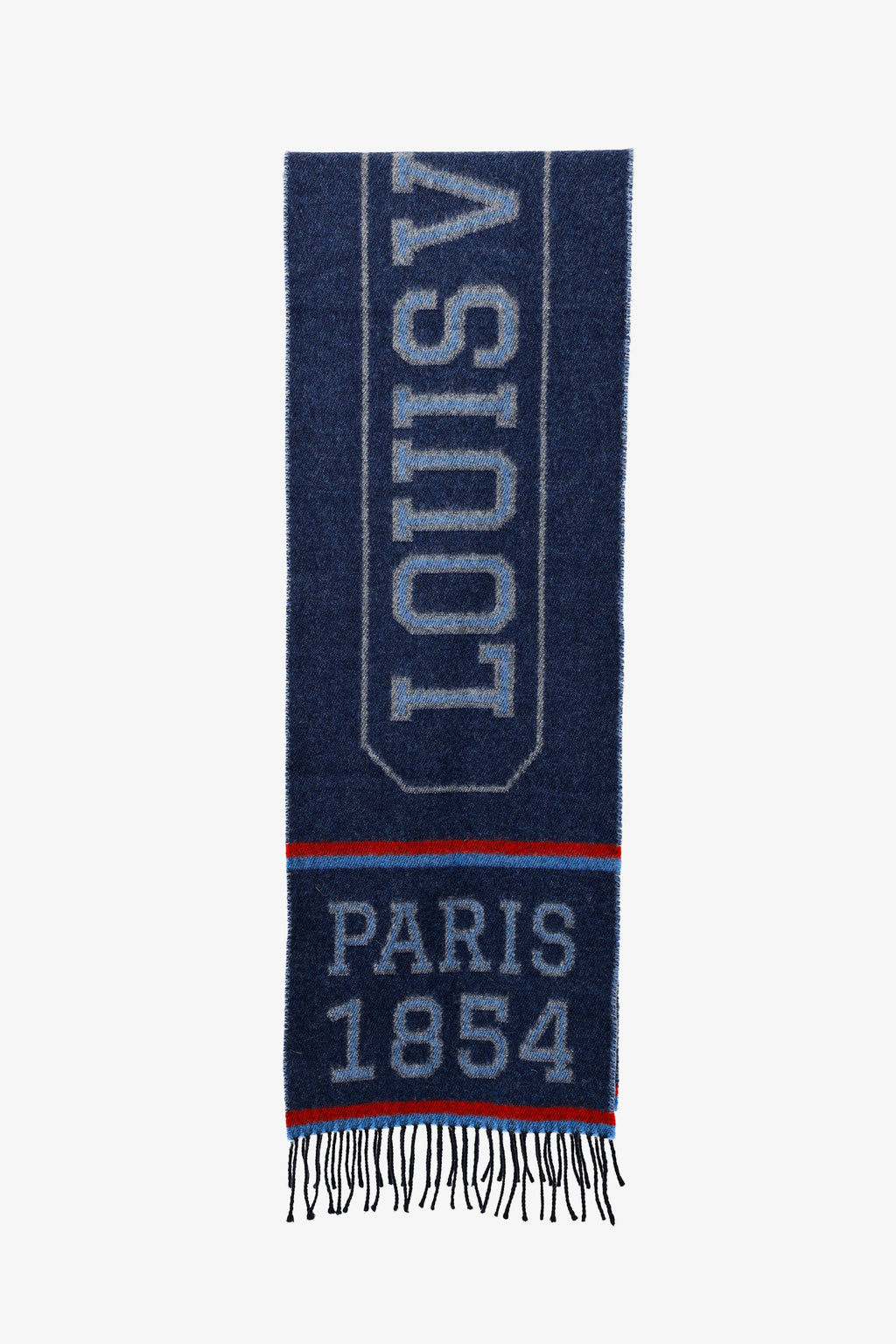 Louis Vuitton Navy/Red Wool/Cashmere Logo Fringe Scarf
