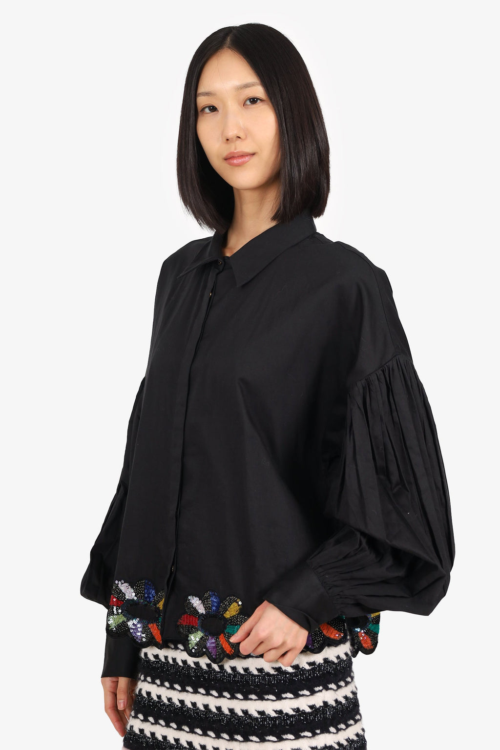 AFEW Rahul Mishra Black Sequinned Balloon Sleeve Shirt Size XL
